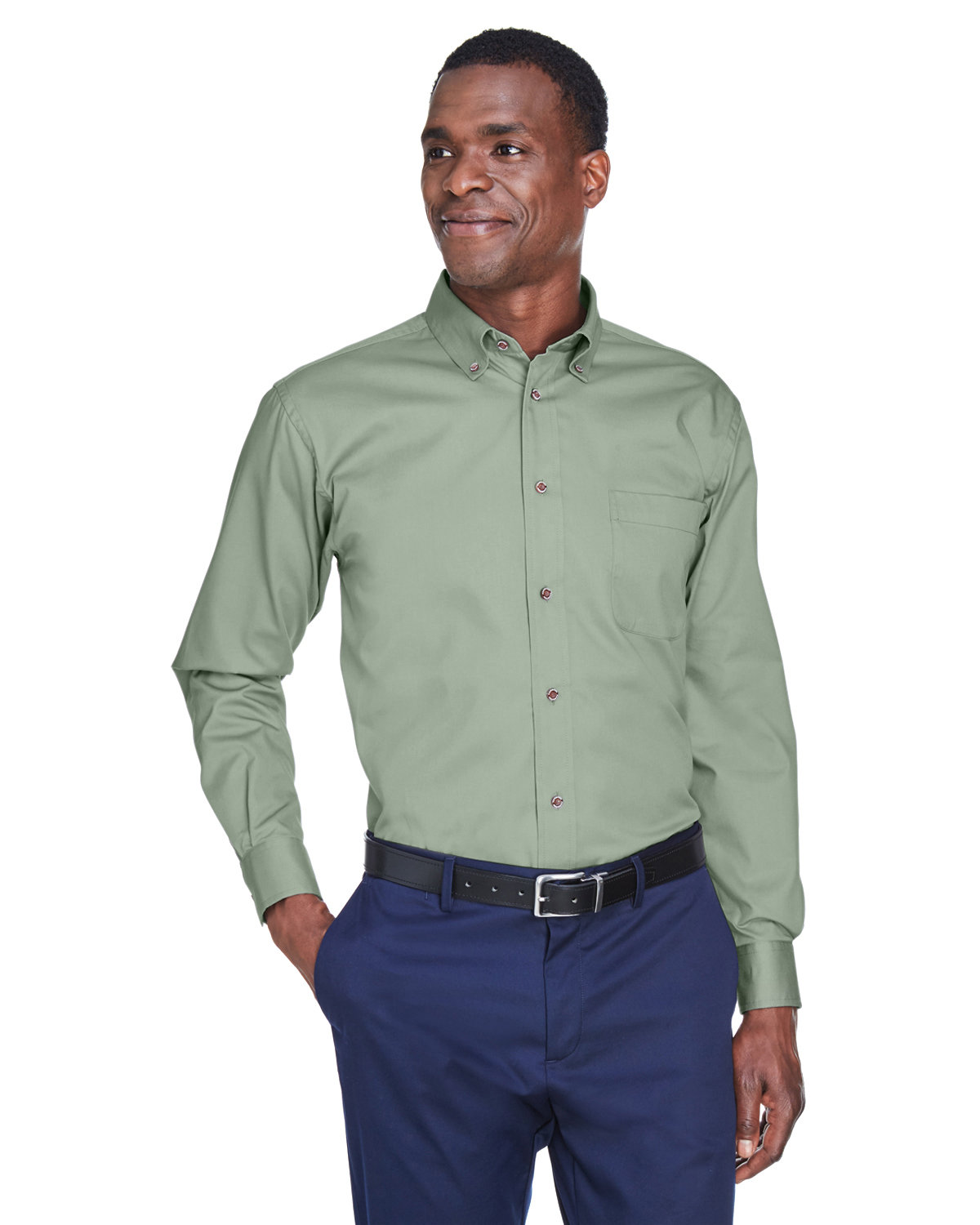 Harriton Men's Easy Blend™ Long-Sleeve Twill Shirt with Stain-Release DILL 