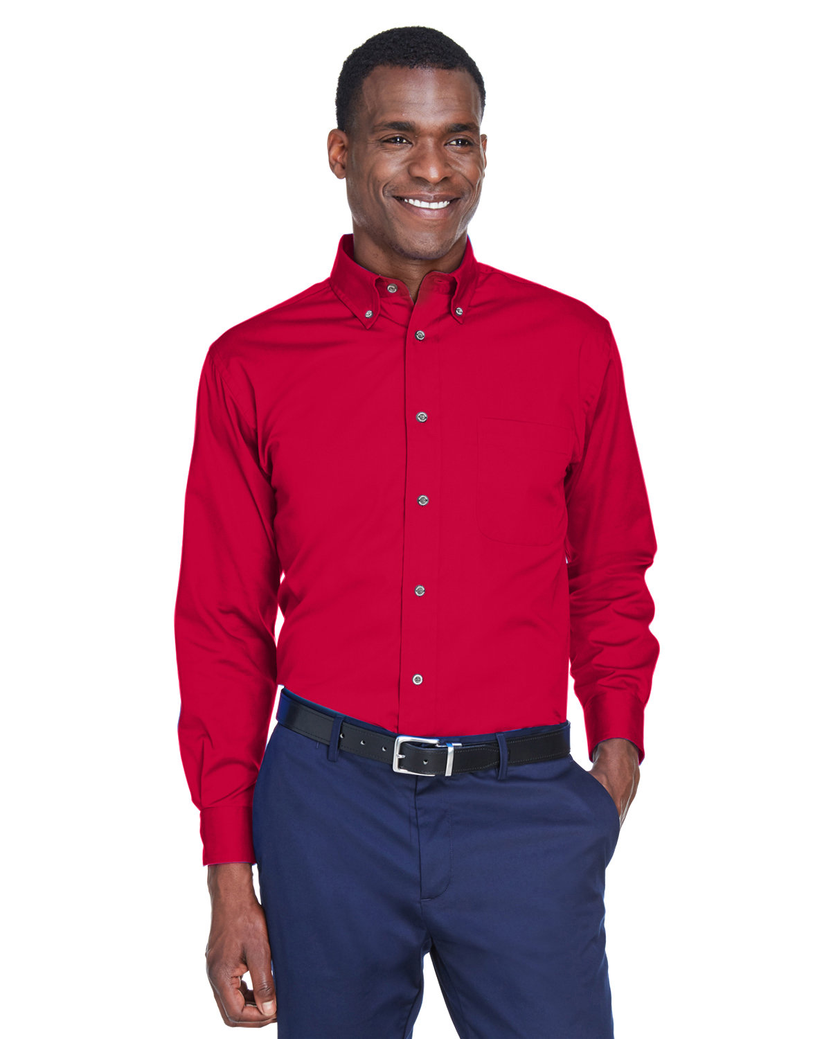 Harriton Men's Easy Blend™ Long-Sleeve Twill Shirt with Stain-Release RED 