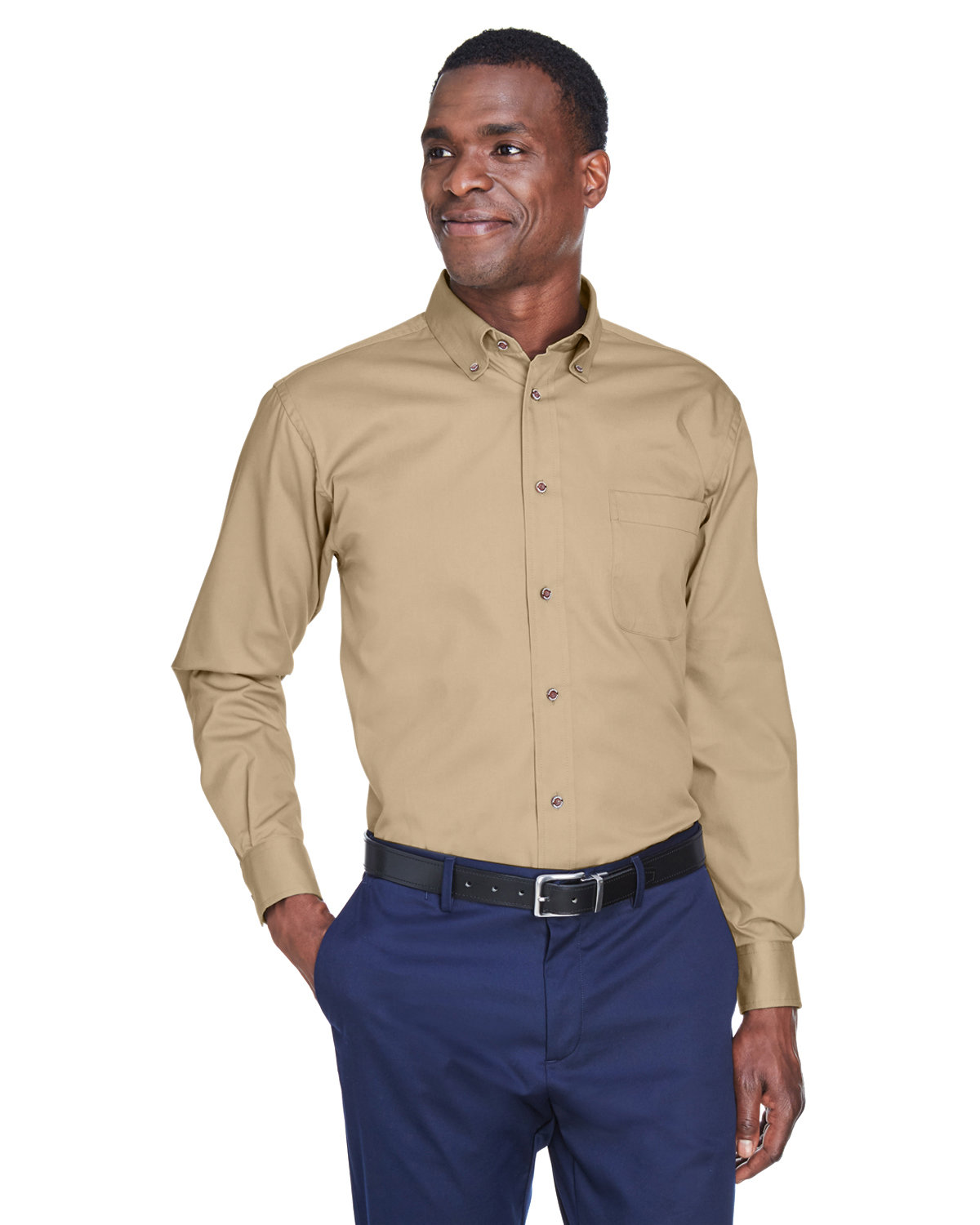 Harriton Men's Easy Blend™ Long-Sleeve Twill Shirt with Stain-Release STONE 
