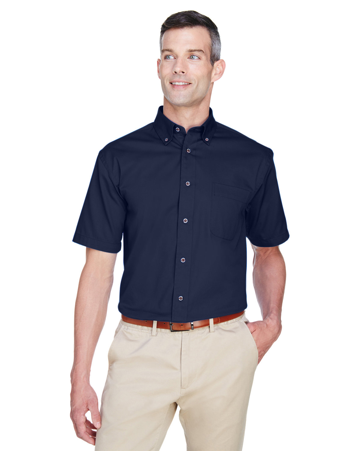 Harriton Men's Easy Blend™ Short-Sleeve Twill Shirt with Stain-Release NAVY 