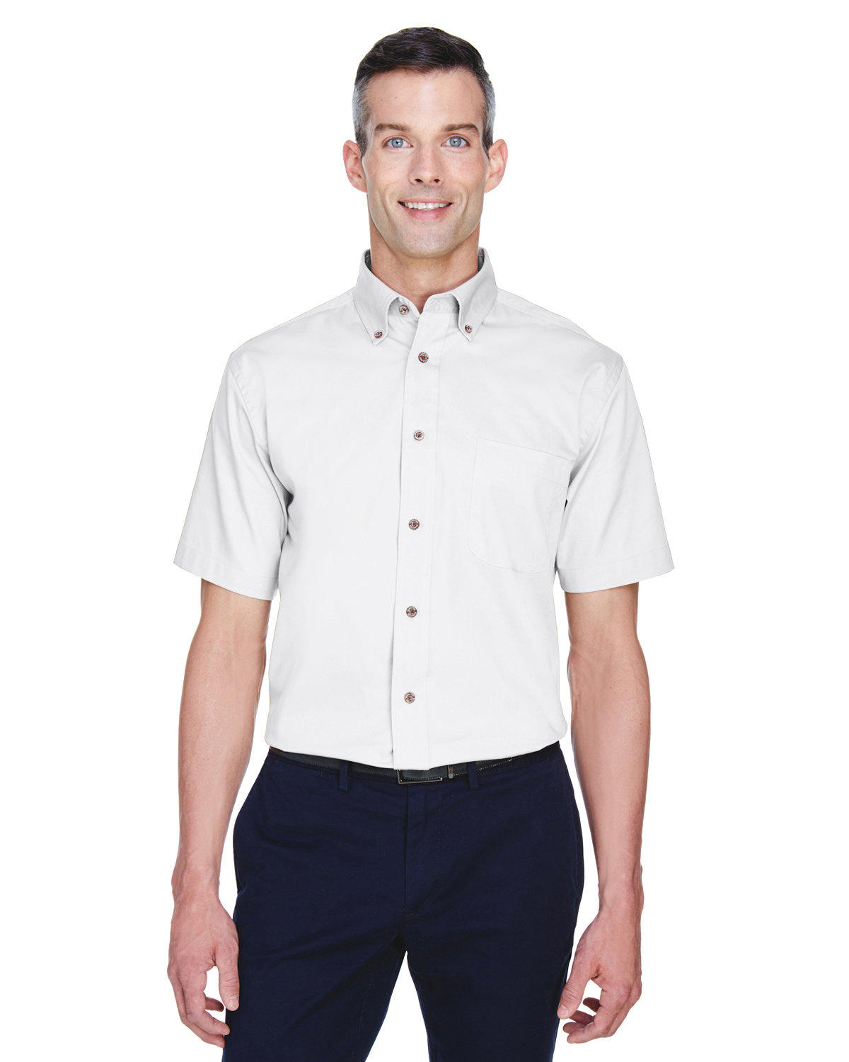 Harriton Men's Easy Blend™ Short-Sleeve Twill Shirt with Stain-Release WHITE 