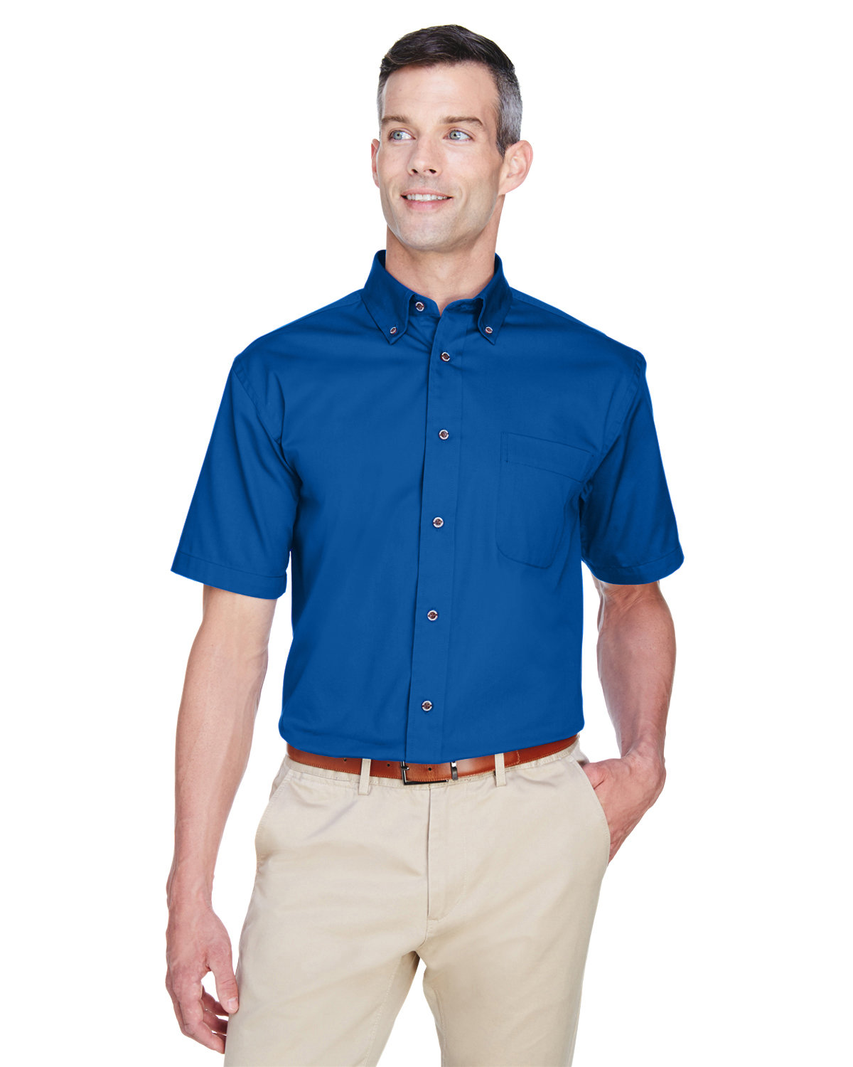 Harriton Men's Easy Blend™ Short-Sleeve Twill Shirt with Stain-Release FRENCH BLUE 