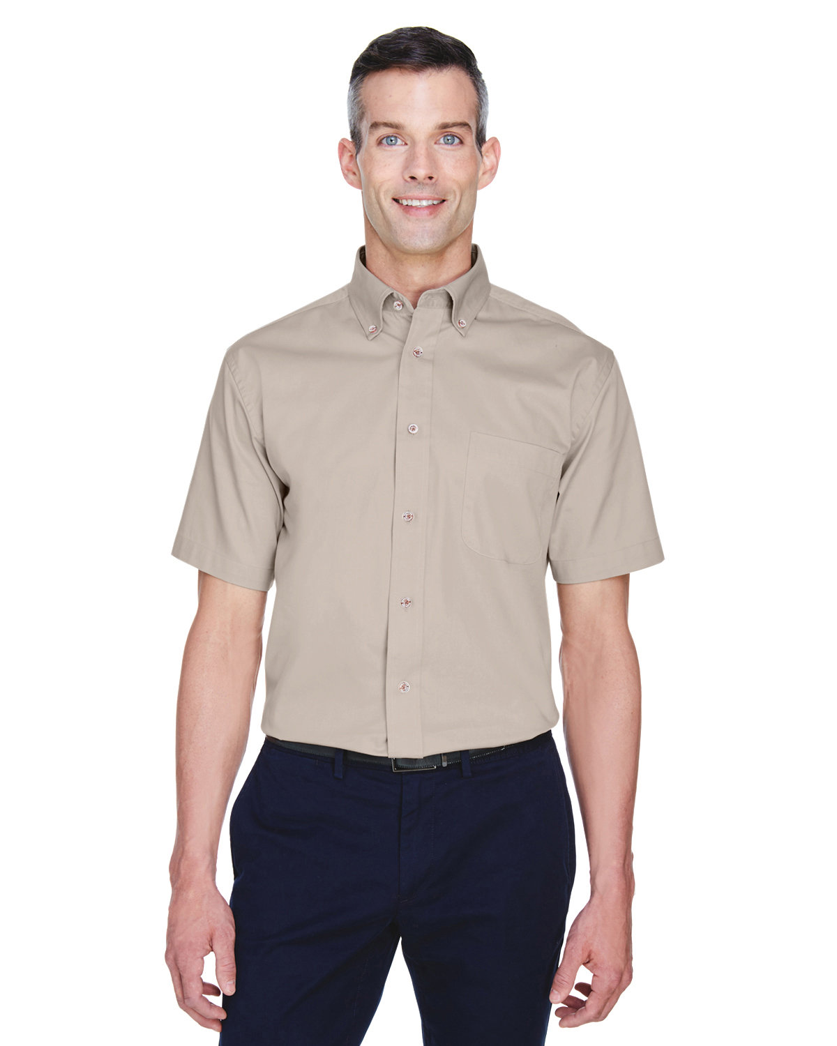 Harriton Men's Easy Blend™ Short-Sleeve Twill Shirt with Stain-Release STONE 