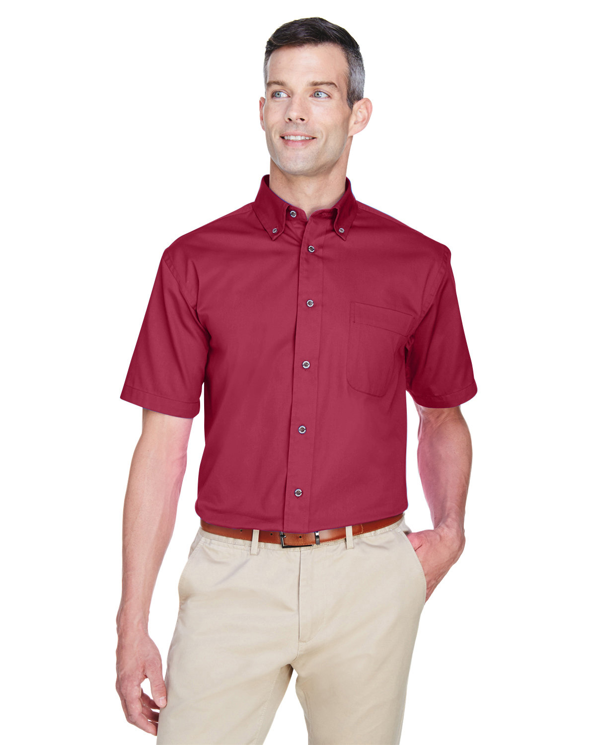 Harriton Men's Easy Blend™ Short-Sleeve Twill Shirt with Stain-Release WINE 