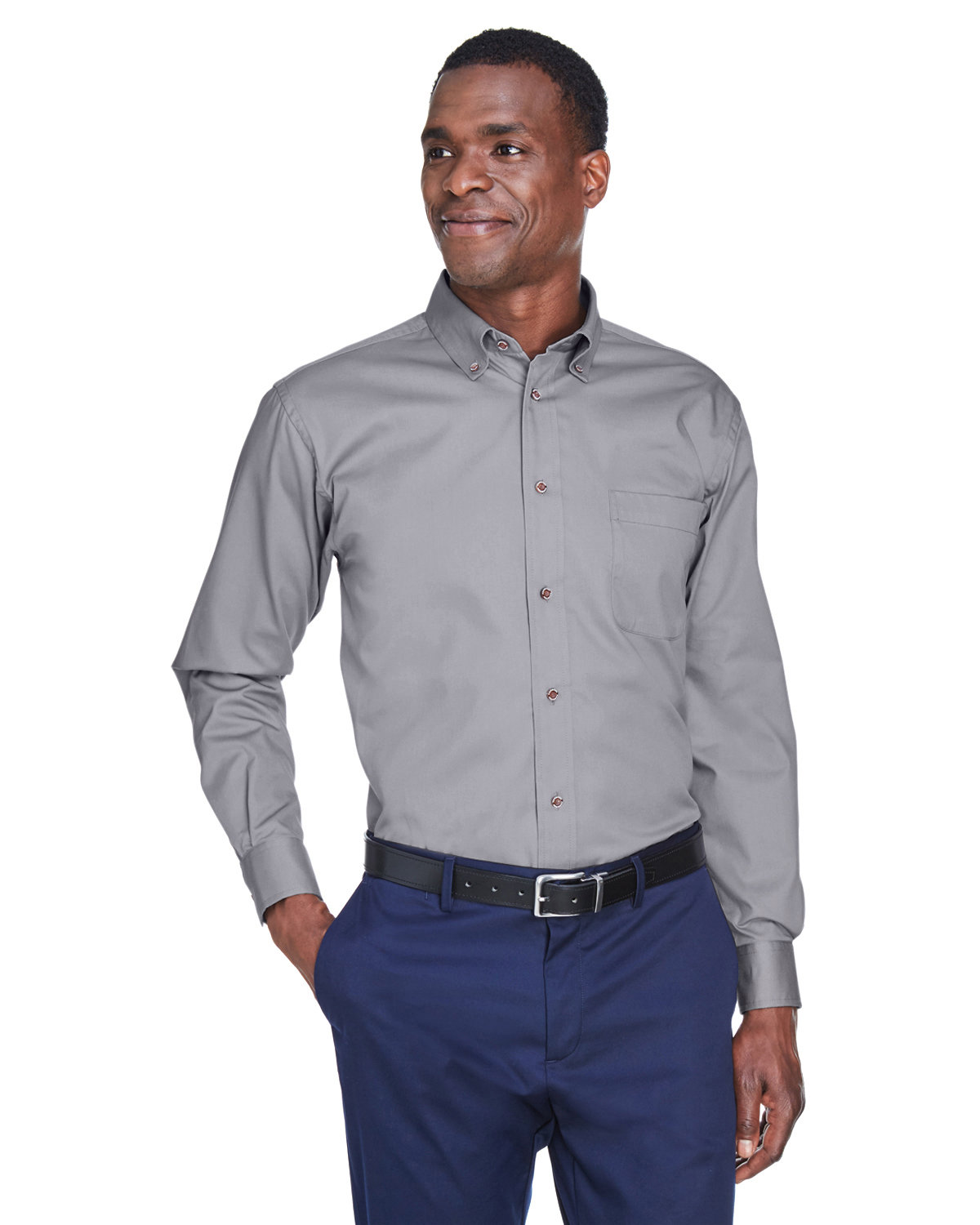 Harriton Men's Tall Easy Blend™ Long-Sleeve Twill Shirt with Stain-Release DARK GREY 