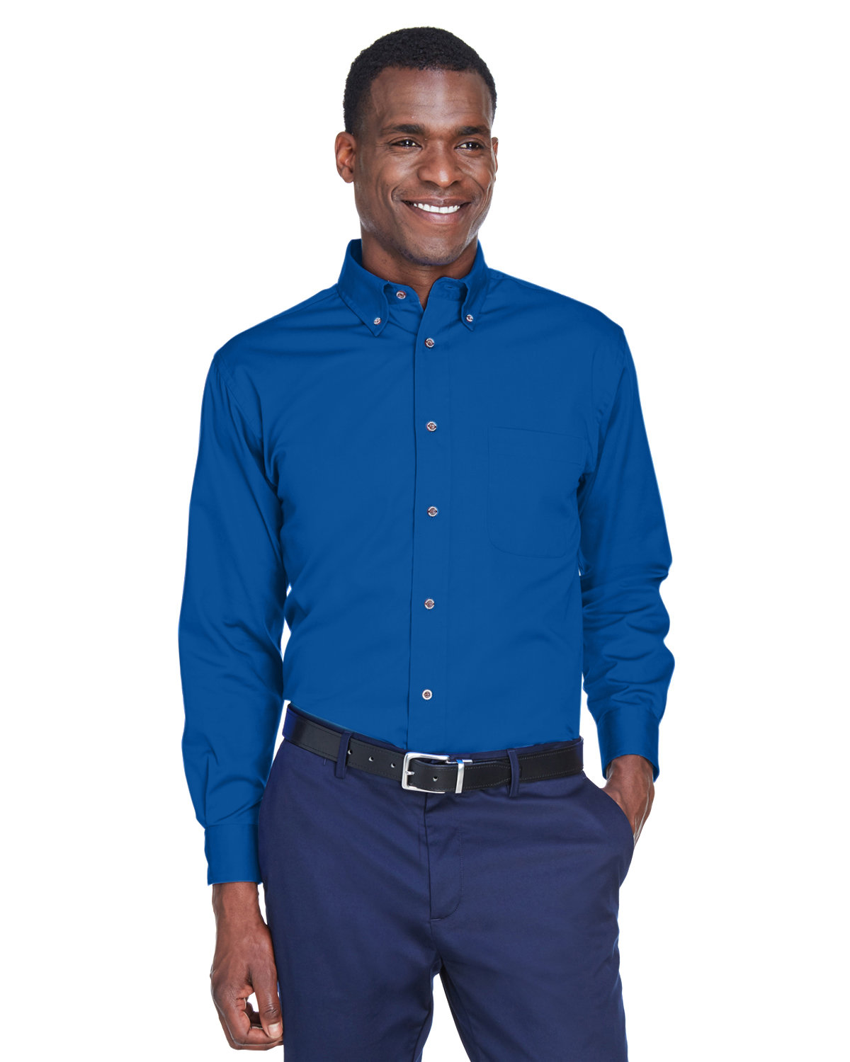 Harriton Men's Tall Easy Blend™ Long-Sleeve Twill Shirt with Stain-Release FRENCH BLUE 