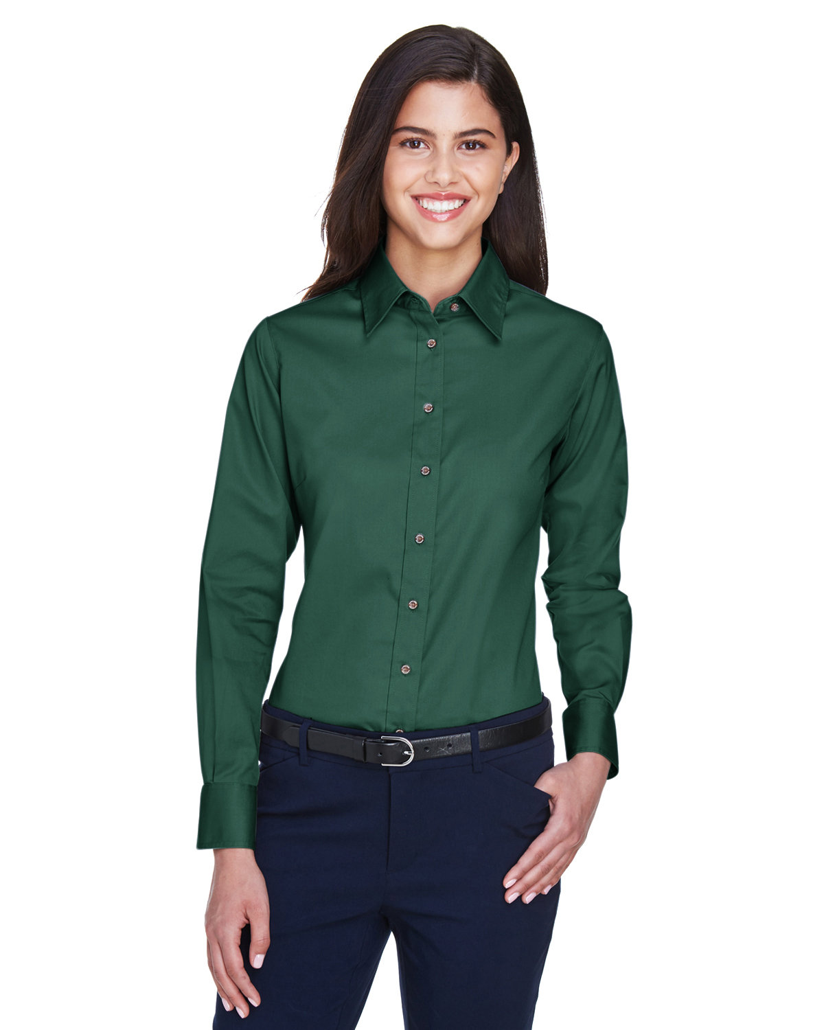 Harriton Ladies' Easy Blend™ Long-Sleeve Twill Shirt with Stain-Release HUNTER 
