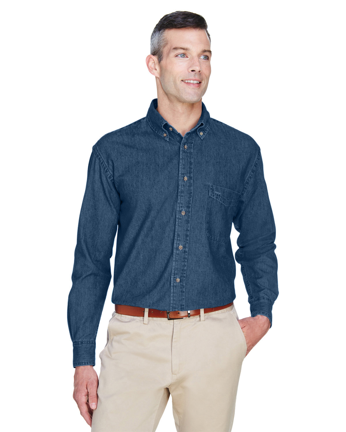 Harriton Men's 6.5 oz. Long-Sleeve Denim Shirt DARK DENIM 