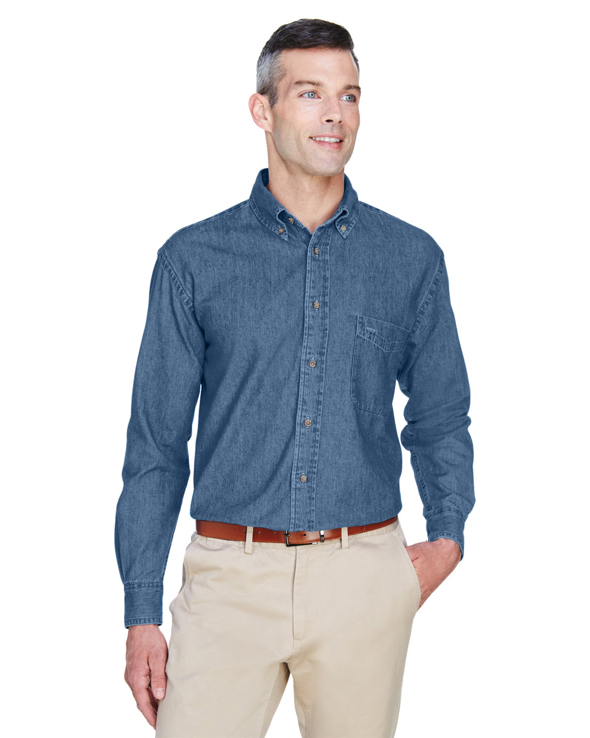 Harriton Men's 6.5 oz. Long-Sleeve Denim Shirt LIGHT DENIM 