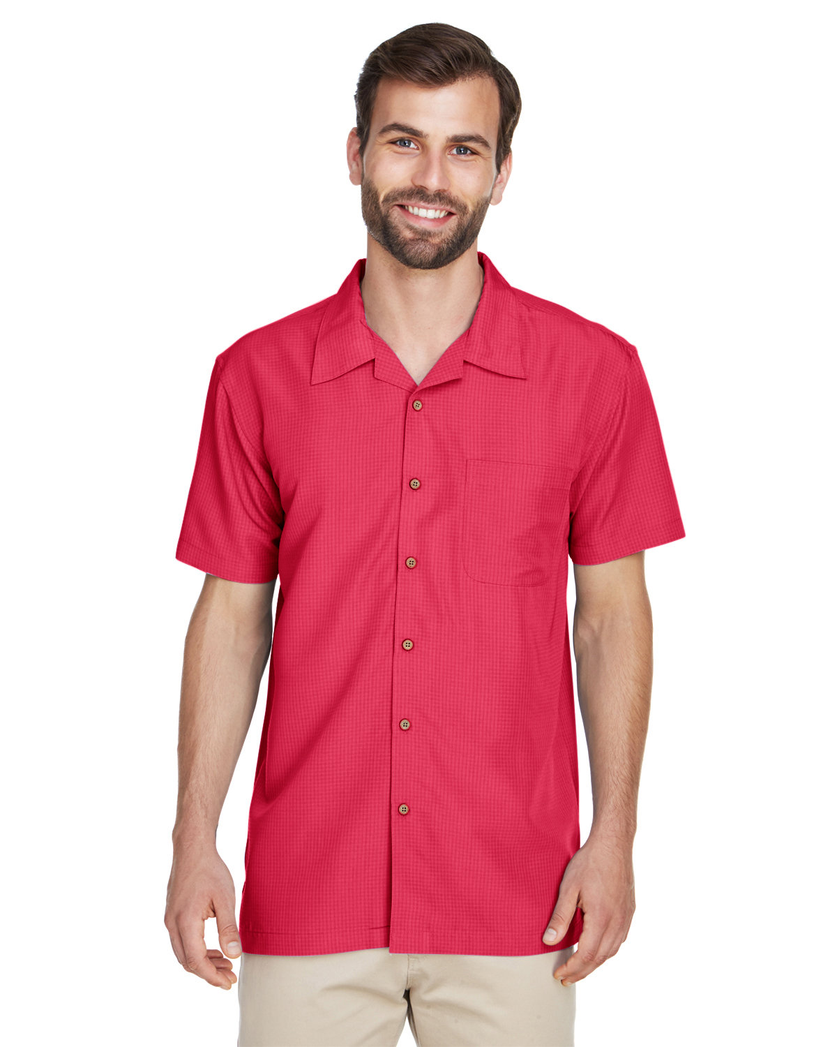 Harriton Men's Barbados Textured Camp Shirt PARROT RED 