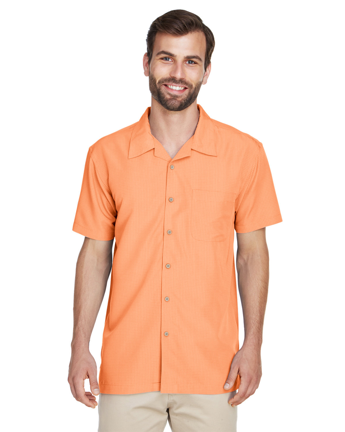Harriton Men's Barbados Textured Camp Shirt NECTARINE 