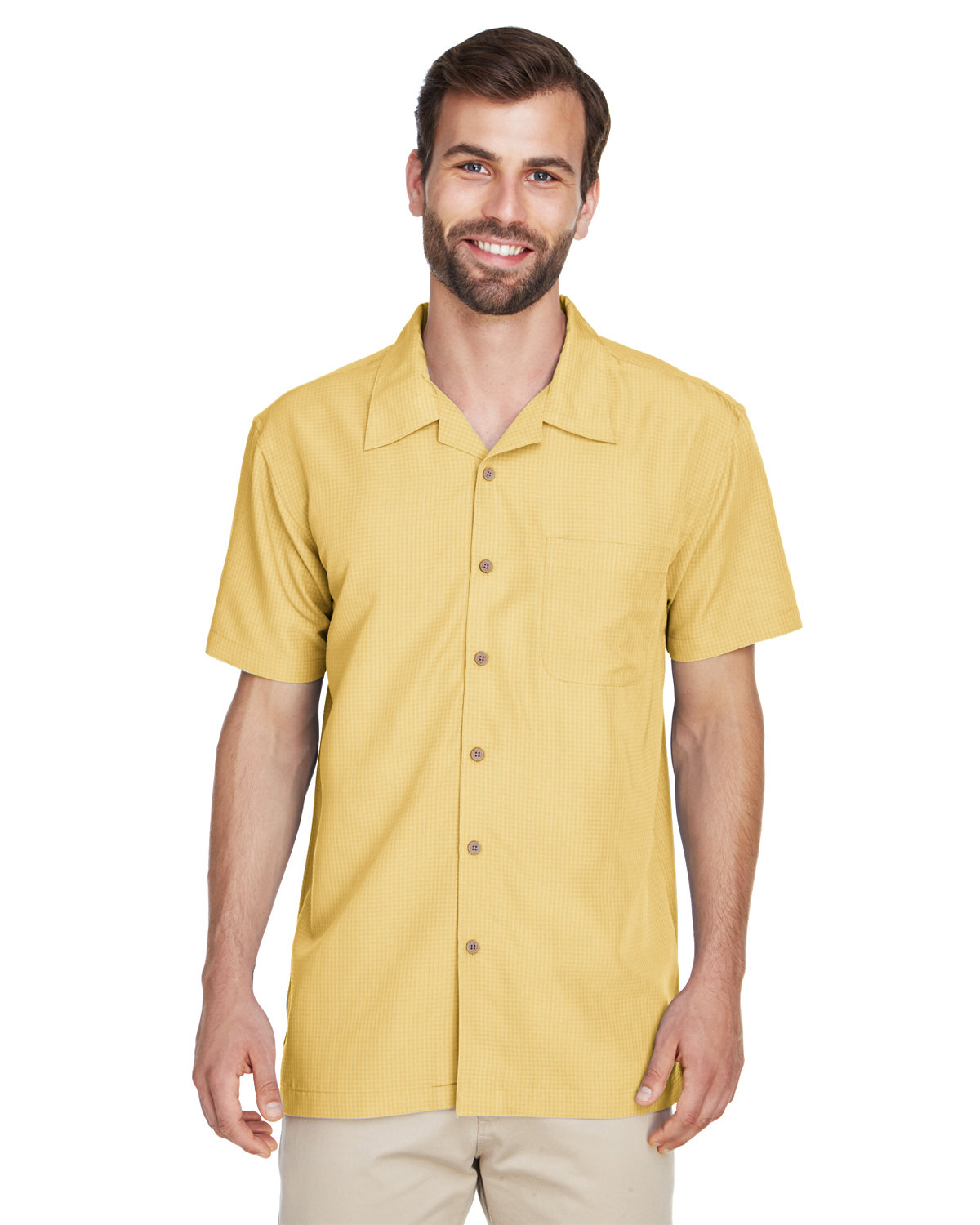 Harriton Men's Barbados Textured Camp Shirt PINEAPPLE 