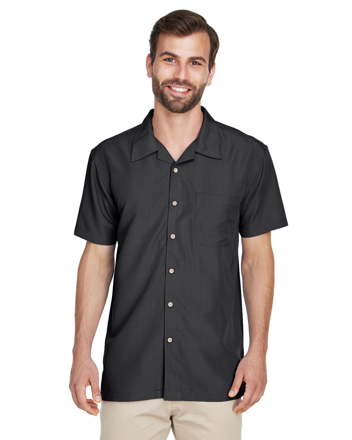 Harriton Men's Barbados Textured Camp Shirt BLACK 