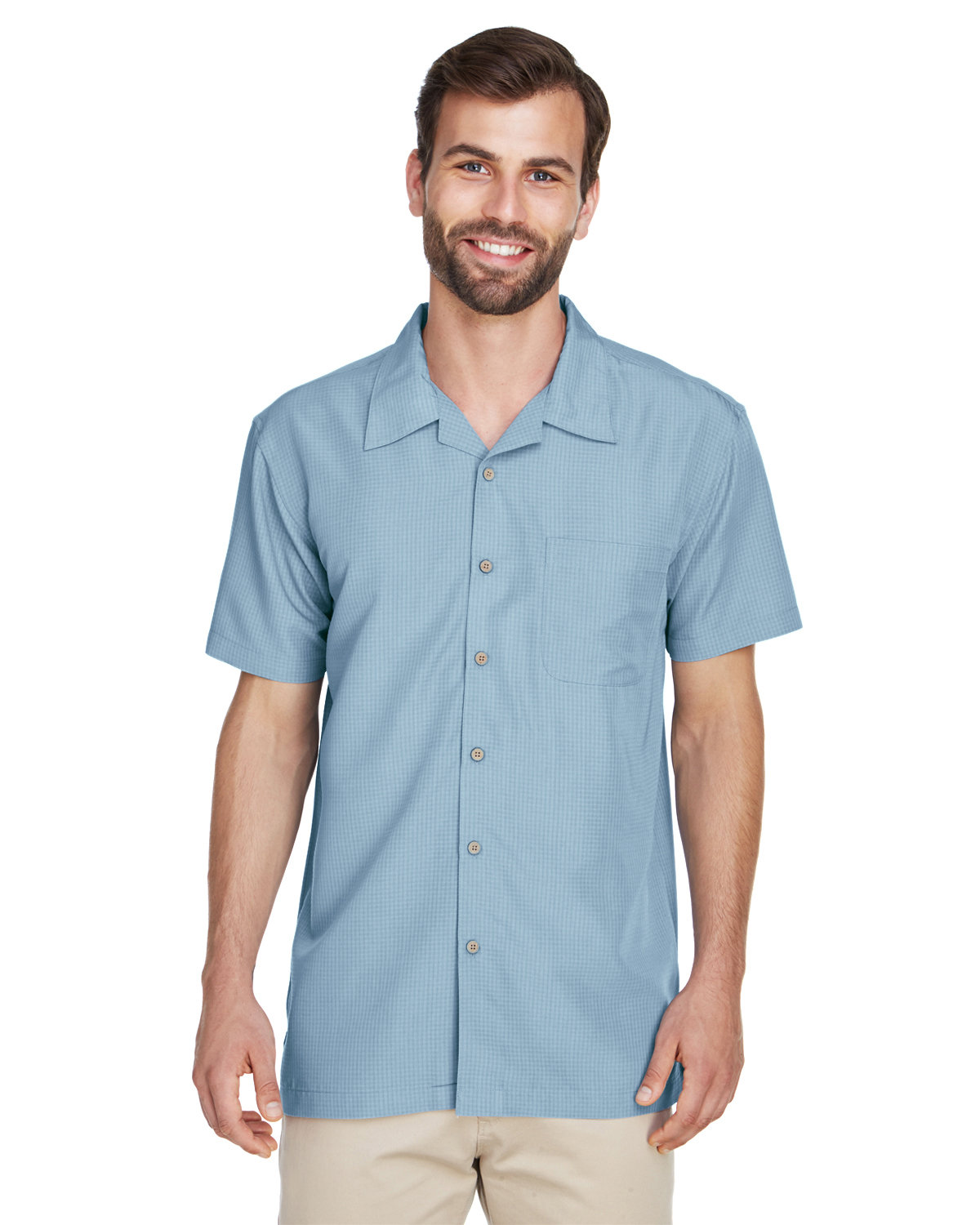 Harriton Men's Barbados Textured Camp Shirt CLOUD BLUE 