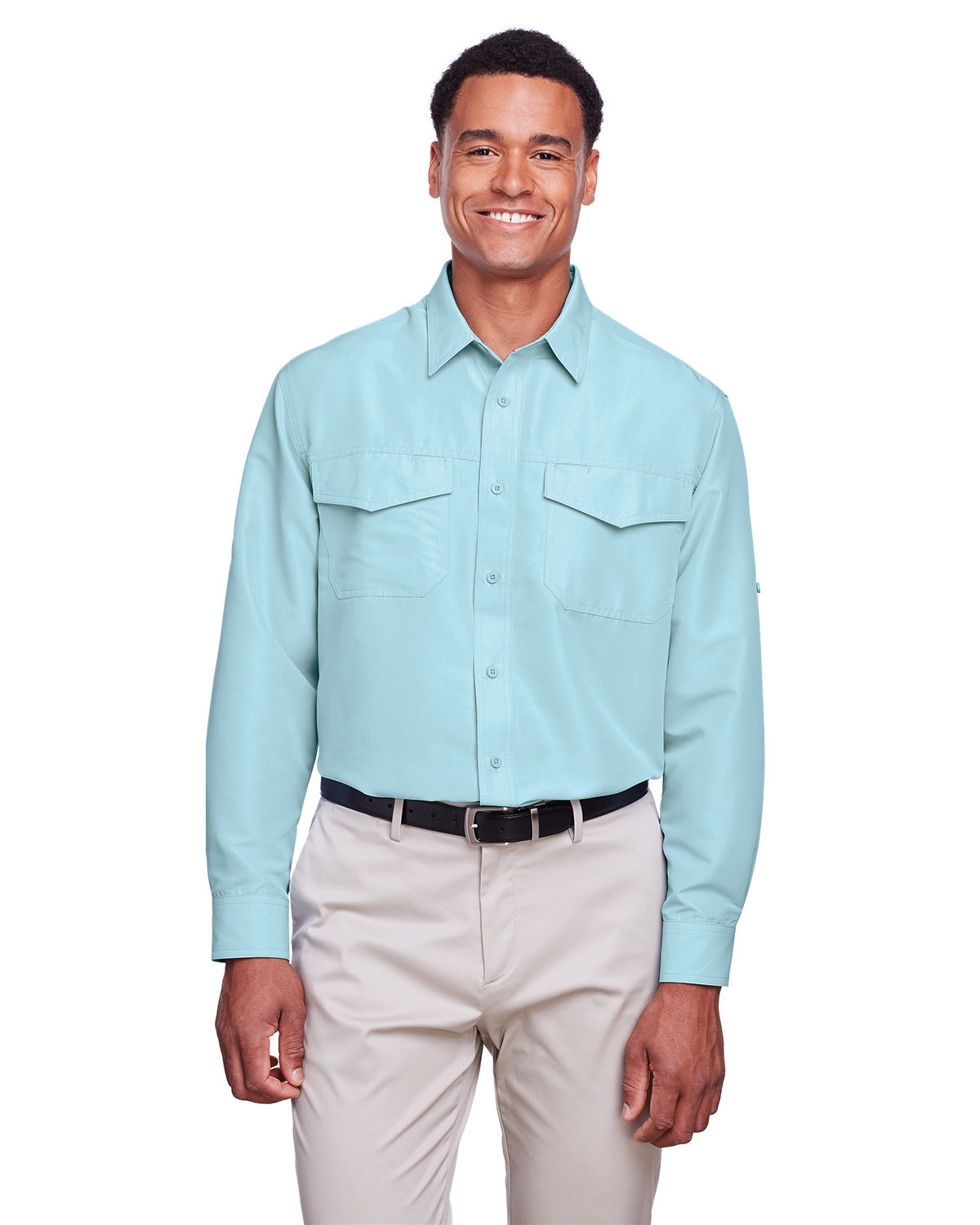 Harriton Men's Key West Long-Sleeve Performance Staff Shirt CLOUD BLUE 