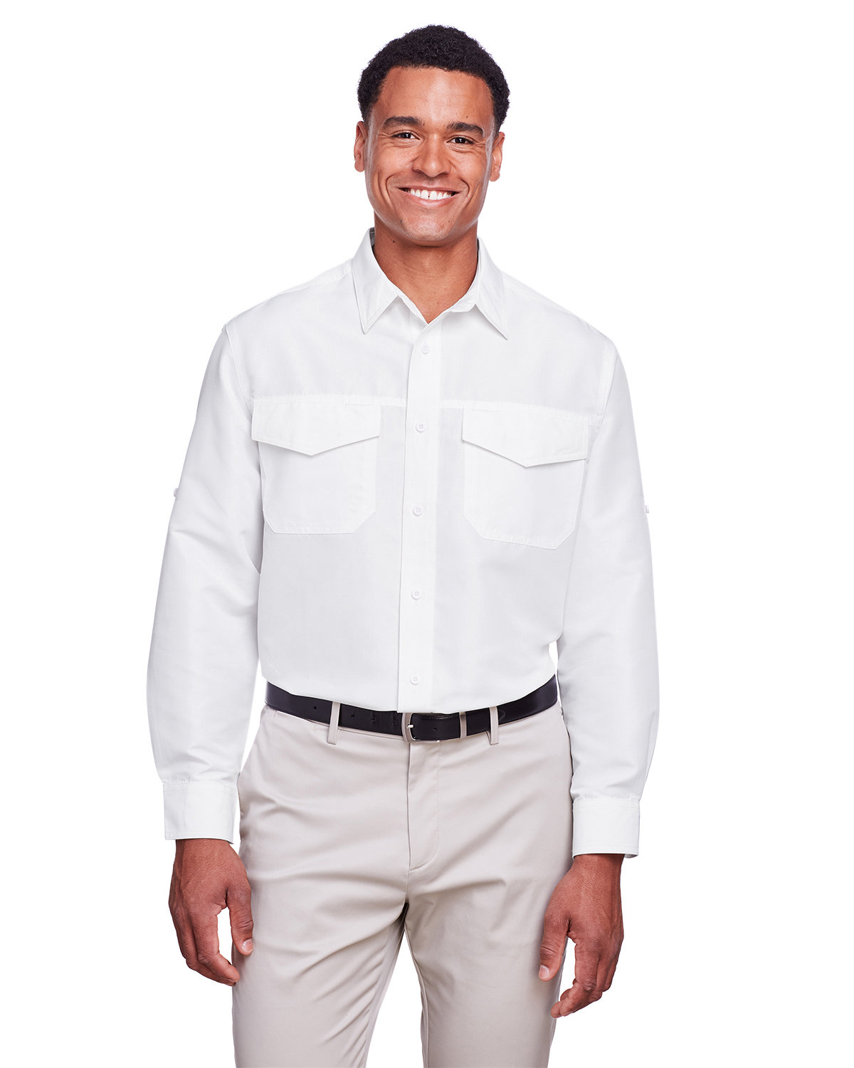 Harriton Men's Key West Long-Sleeve Performance Staff Shirt WHITE 