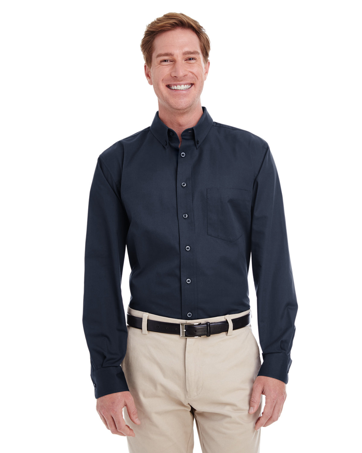 Harriton Men's Foundation 100% Cotton Long-Sleeve Twill Shirt with Teflon™ DARK NAVY 