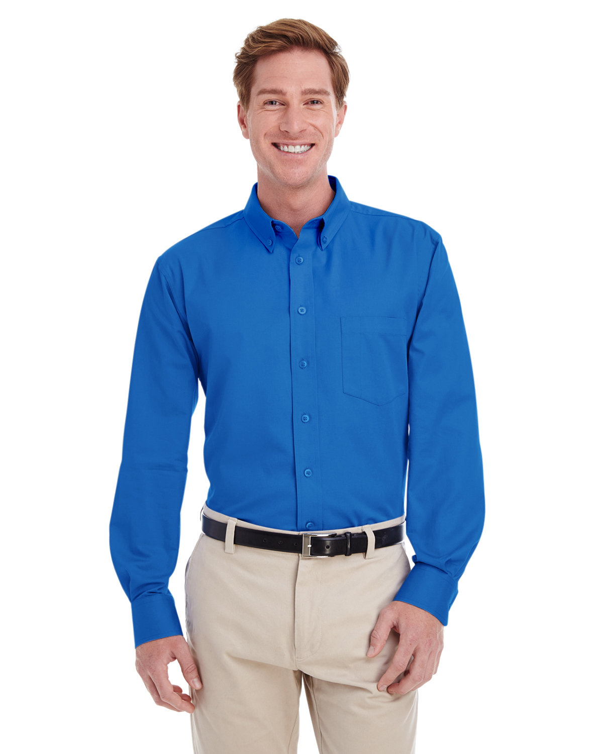 Harriton Men's Foundation 100% Cotton Long-Sleeve Twill Shirt with Teflon™ FRENCH BLUE 