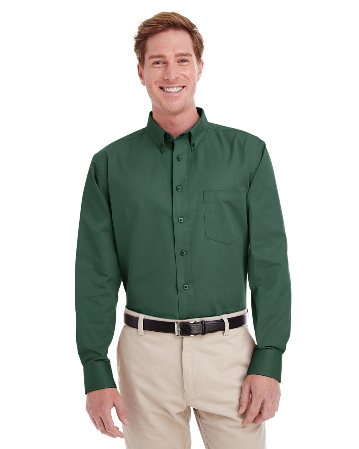 Harriton Men's Foundation 100% Cotton Long-Sleeve Twill Shirt with Teflon™ HUNTER 