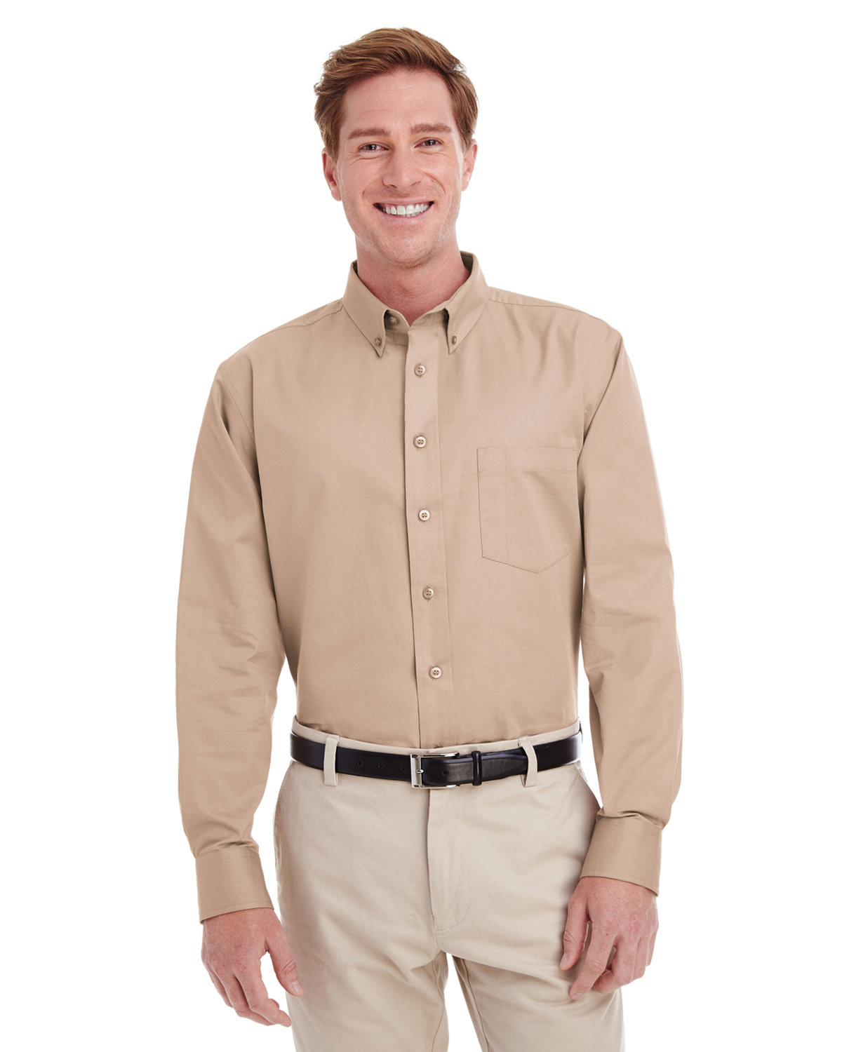 Harriton Men's Foundation 100% Cotton Long-Sleeve Twill Shirt with Teflon™ KHAKI 