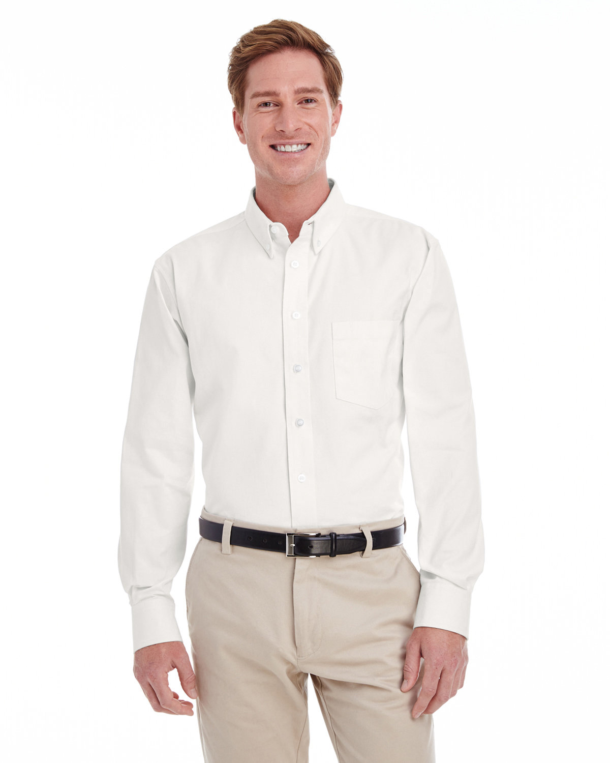Harriton Men's Foundation 100% Cotton Long-Sleeve Twill Shirt with Teflon™ WHITE 