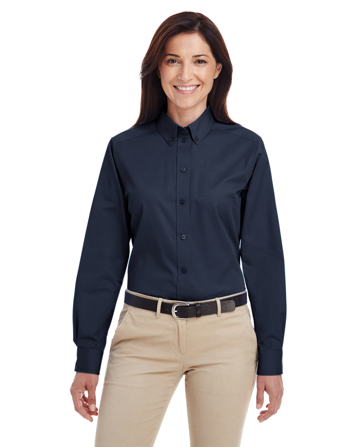 Harriton Ladies' Foundation 100% Cotton Long-Sleeve Twill Shirt with Teflon™ DARK NAVY 
