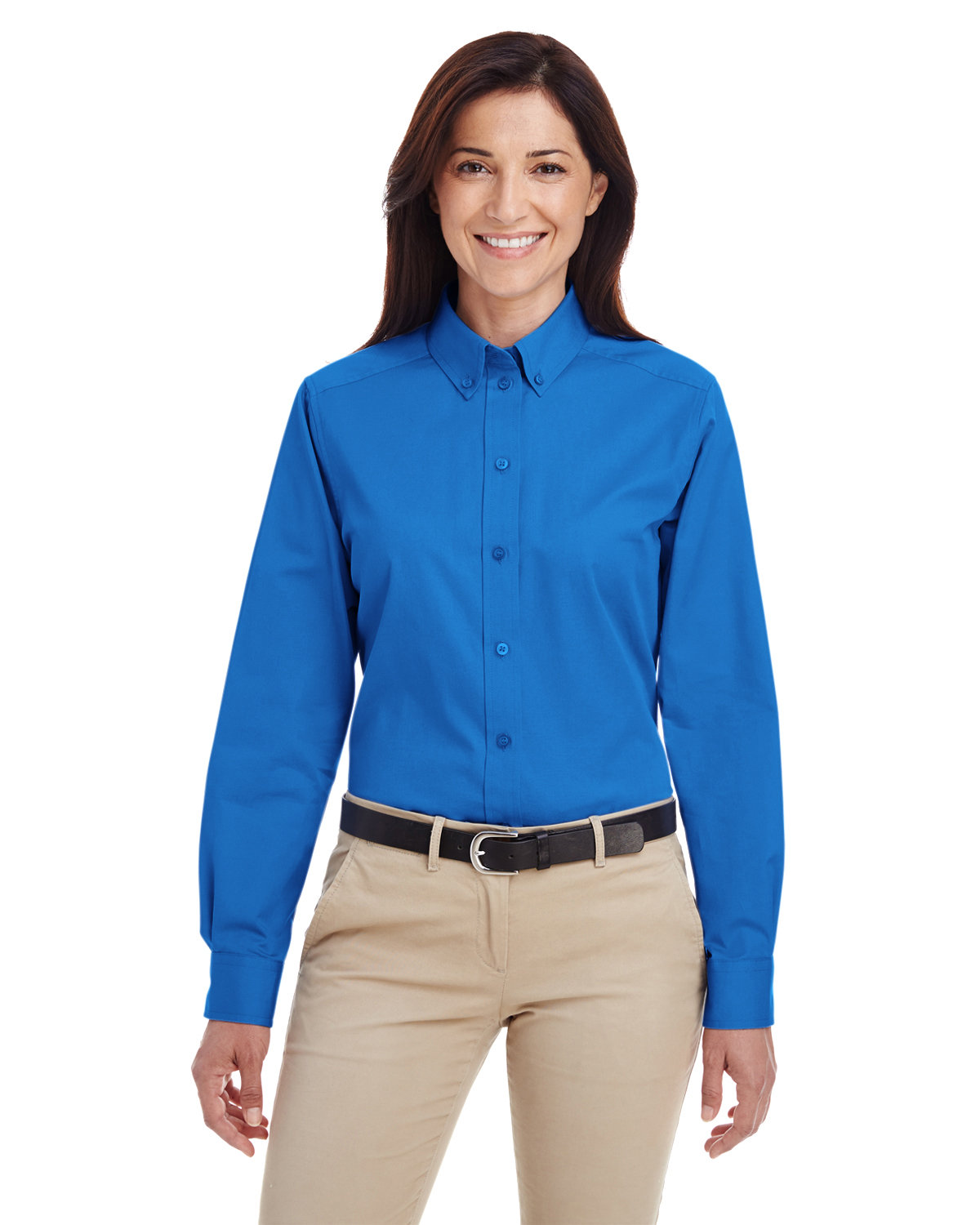 Harriton Ladies' Foundation 100% Cotton Long-Sleeve Twill Shirt with Teflon™ FRENCH BLUE 