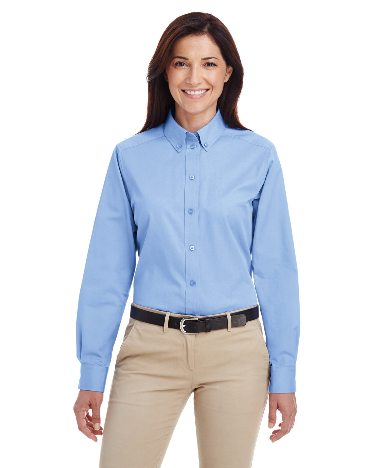 Harriton Ladies' Foundation 100% Cotton Long-Sleeve Twill Shirt with Teflon™ INDUSTRY BLUE 