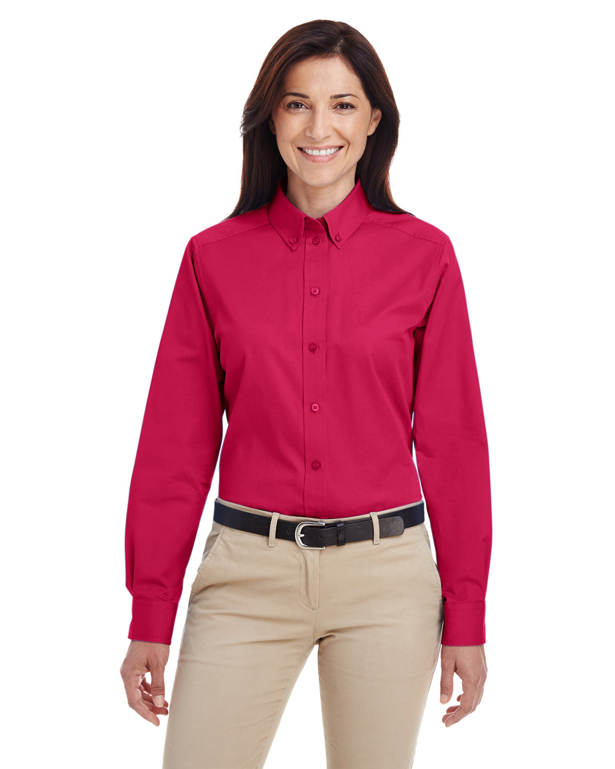 Harriton Ladies' Foundation 100% Cotton Long-Sleeve Twill Shirt with Teflon™ RED 