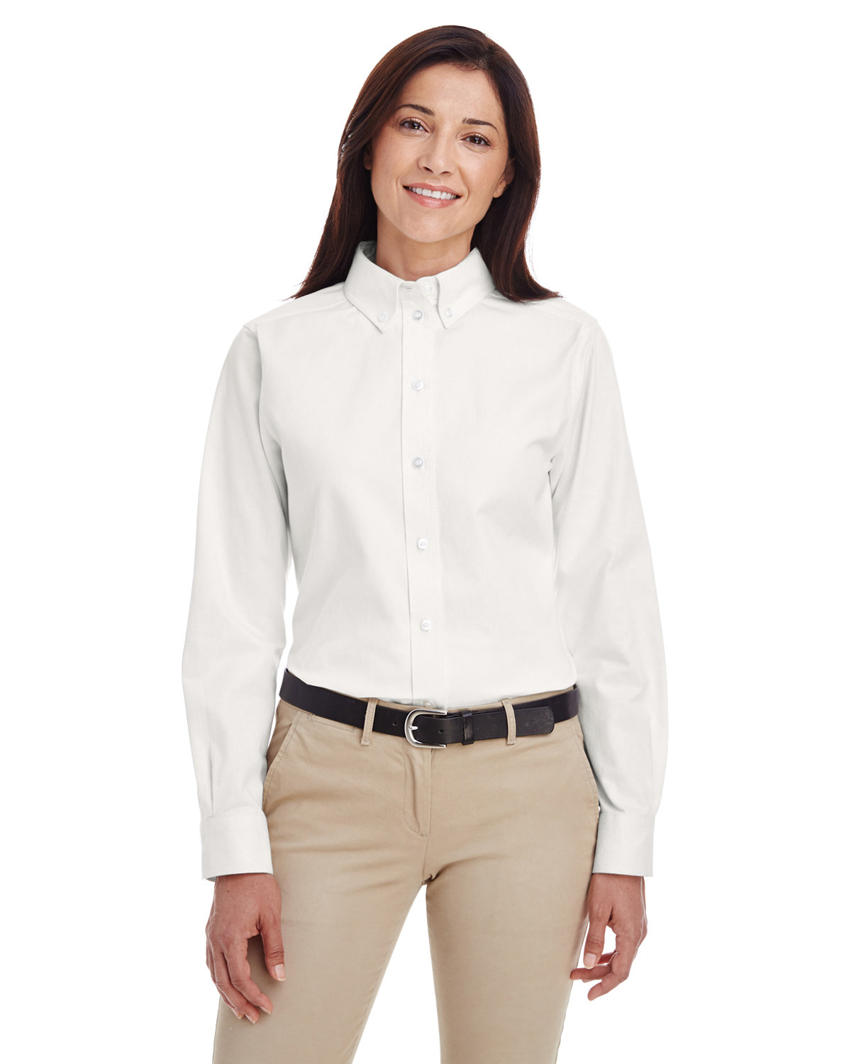 Harriton Ladies' Foundation 100% Cotton Long-Sleeve Twill Shirt with Teflon™ WHITE 