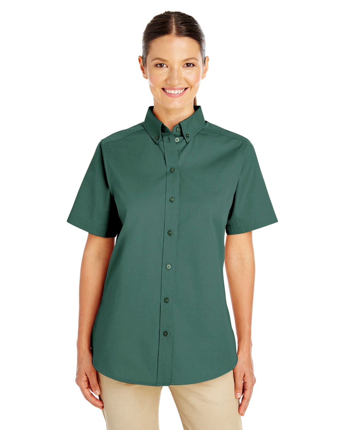 Harriton Ladies' Foundation 100% Cotton Short-Sleeve Twill Shirt with Teflon™ HUNTER 