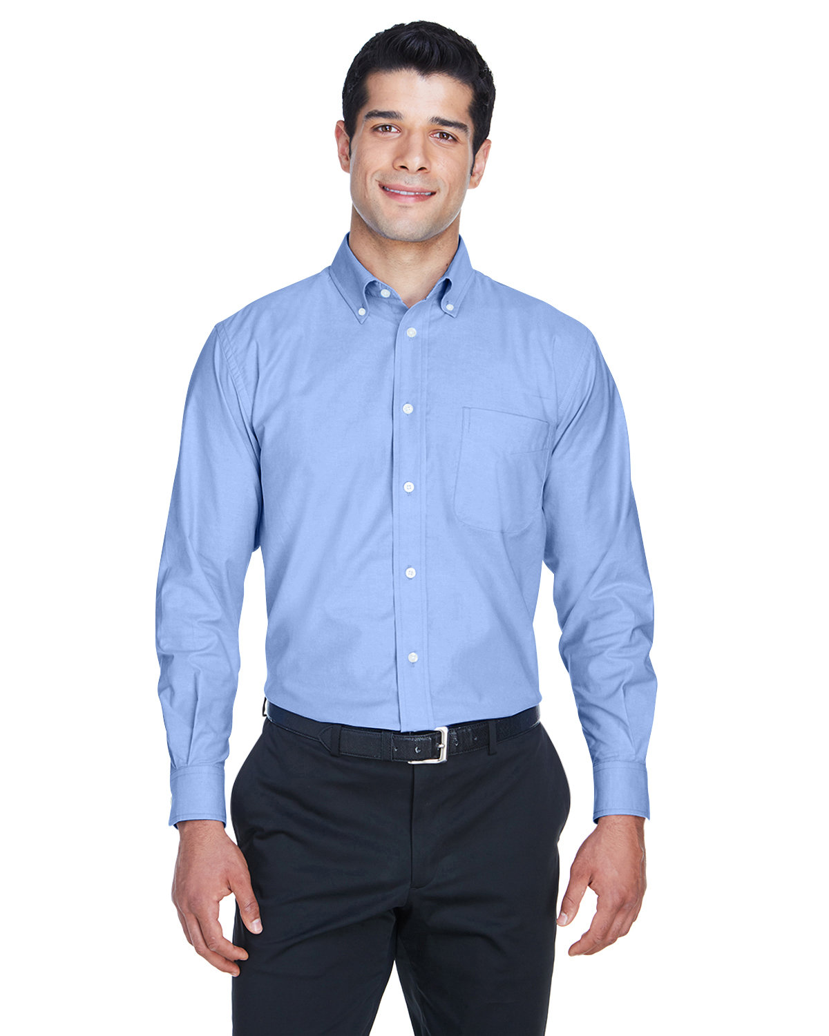 Harriton Men's Long-Sleeve Oxford with Stain-Release LIGHT BLUE 