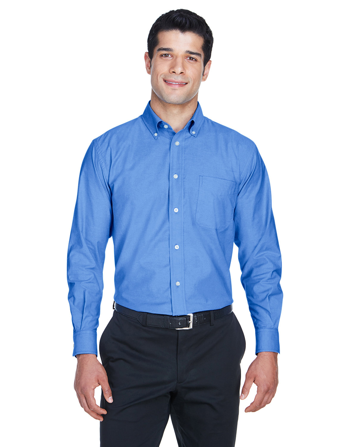 Harriton Men's Long-Sleeve Oxford with Stain-Release FRENCH BLUE 