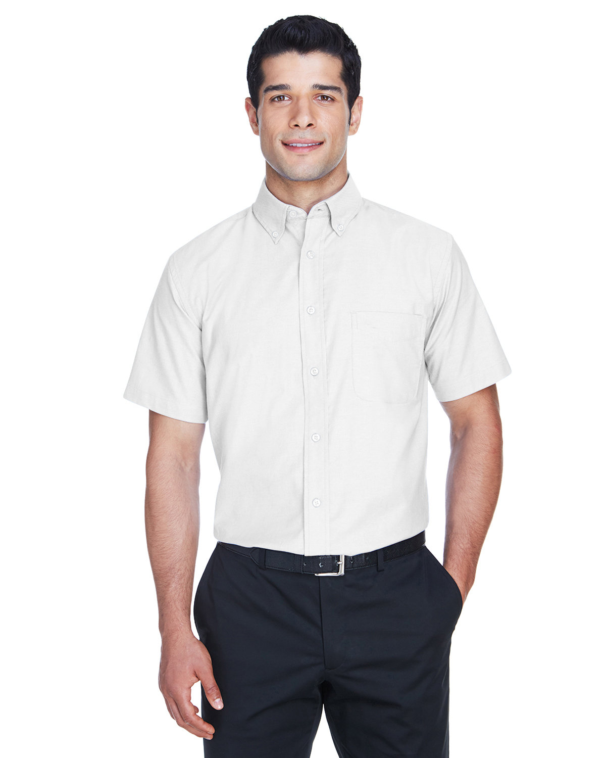 Harriton Men's Short-Sleeve Oxford with Stain-Release WHITE 