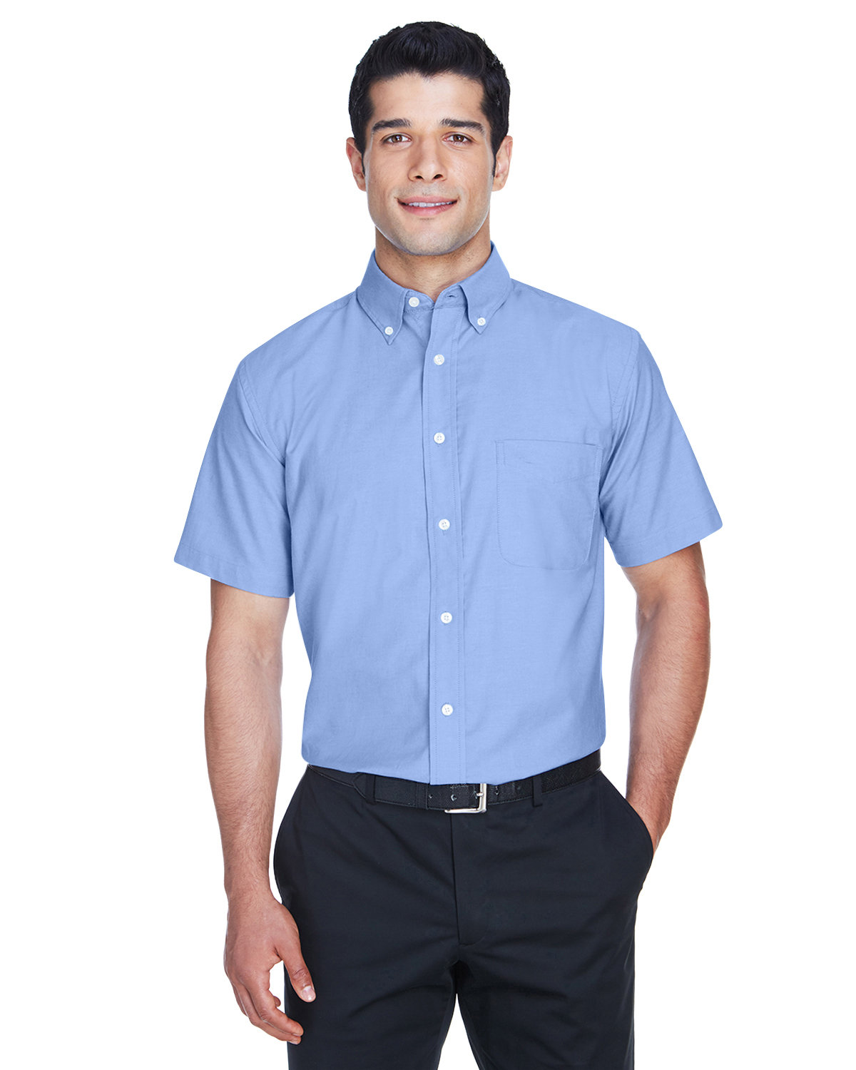 Harriton Men's Short-Sleeve Oxford with Stain-Release LIGHT BLUE 