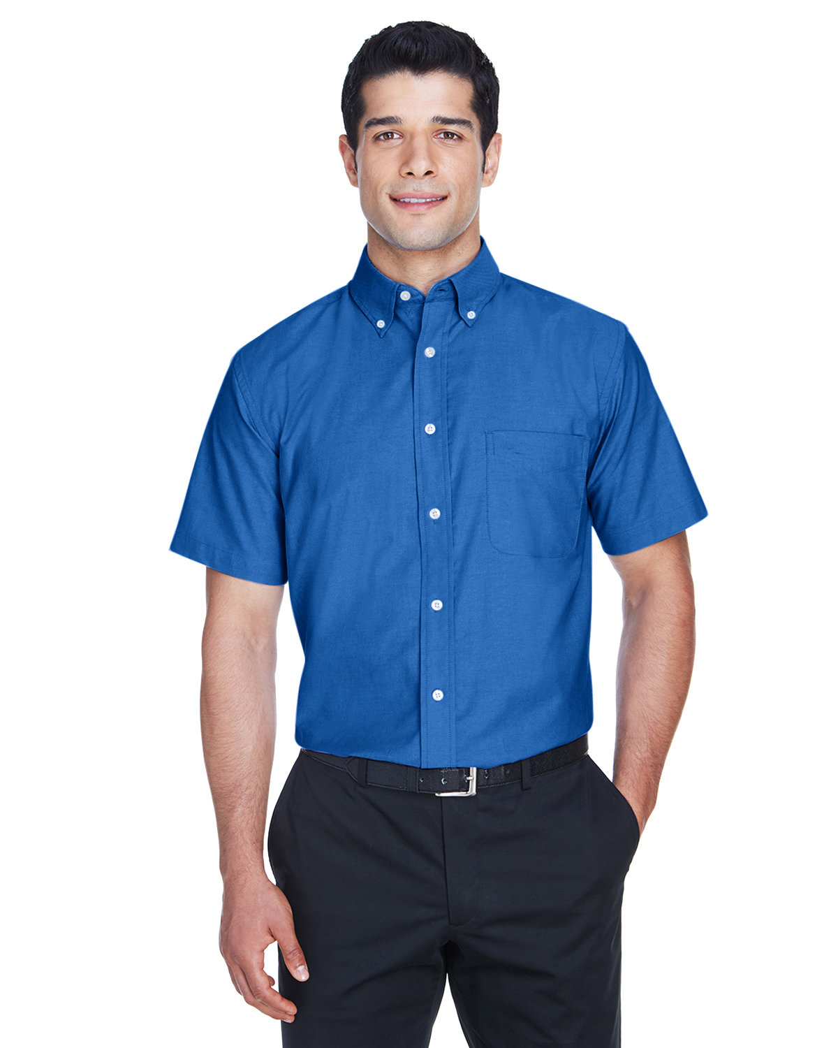 Harriton Men's Short-Sleeve Oxford with Stain-Release FRENCH BLUE 