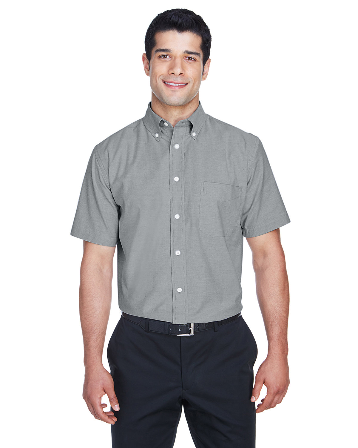 Harriton Men's Short-Sleeve Oxford with Stain-Release OXFORD GREY 