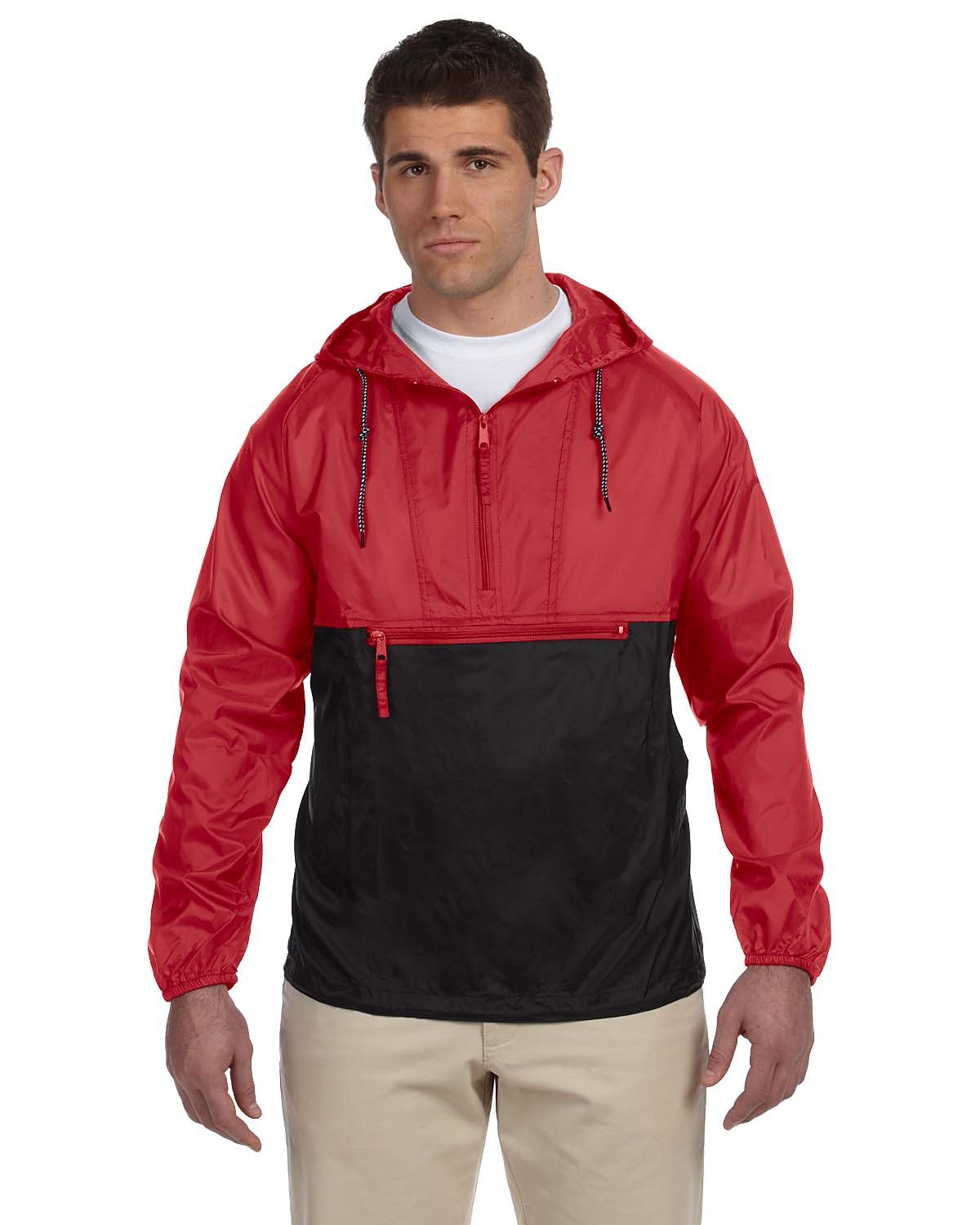 Harriton Adult Packable Nylon Jacket RED/ BLACK 