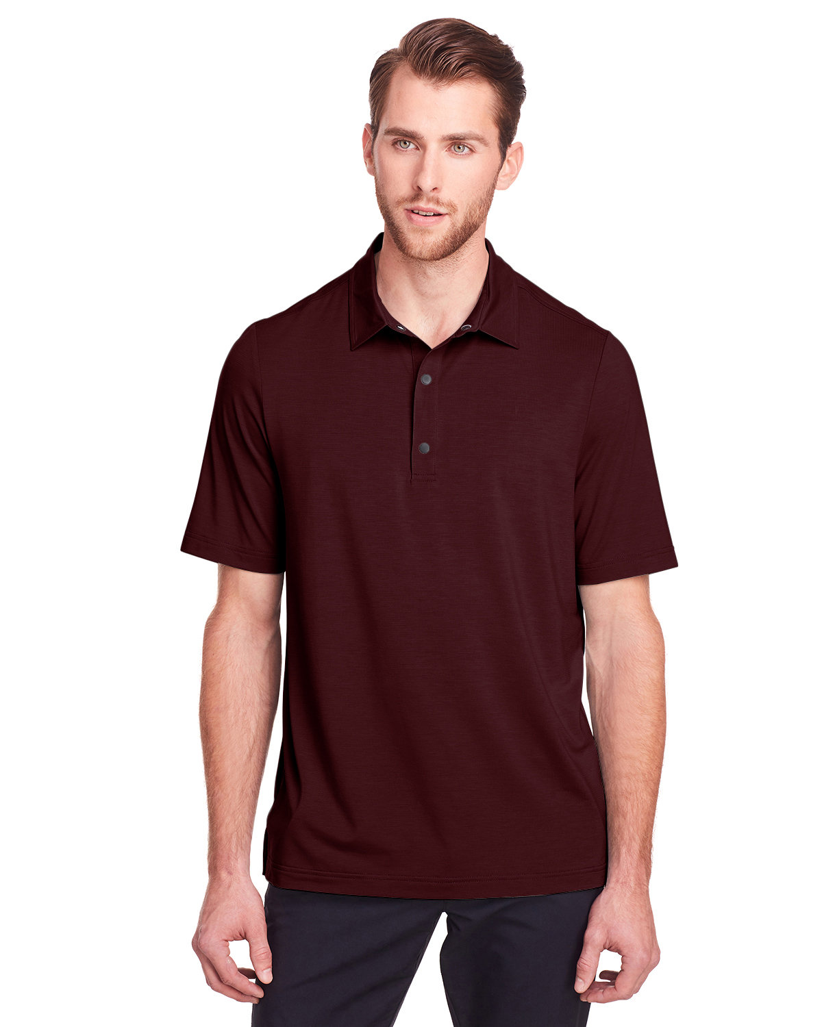 North End Men's Jaq Snap-Up Stretch Performance Polo BURGUNDY 