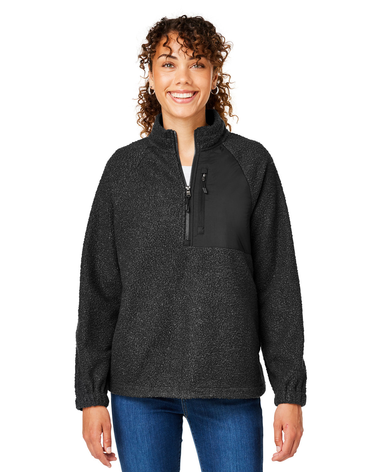 North End Ladies' Aura Sweater Fleece Quarter-Zip BLACK/ BLACK 