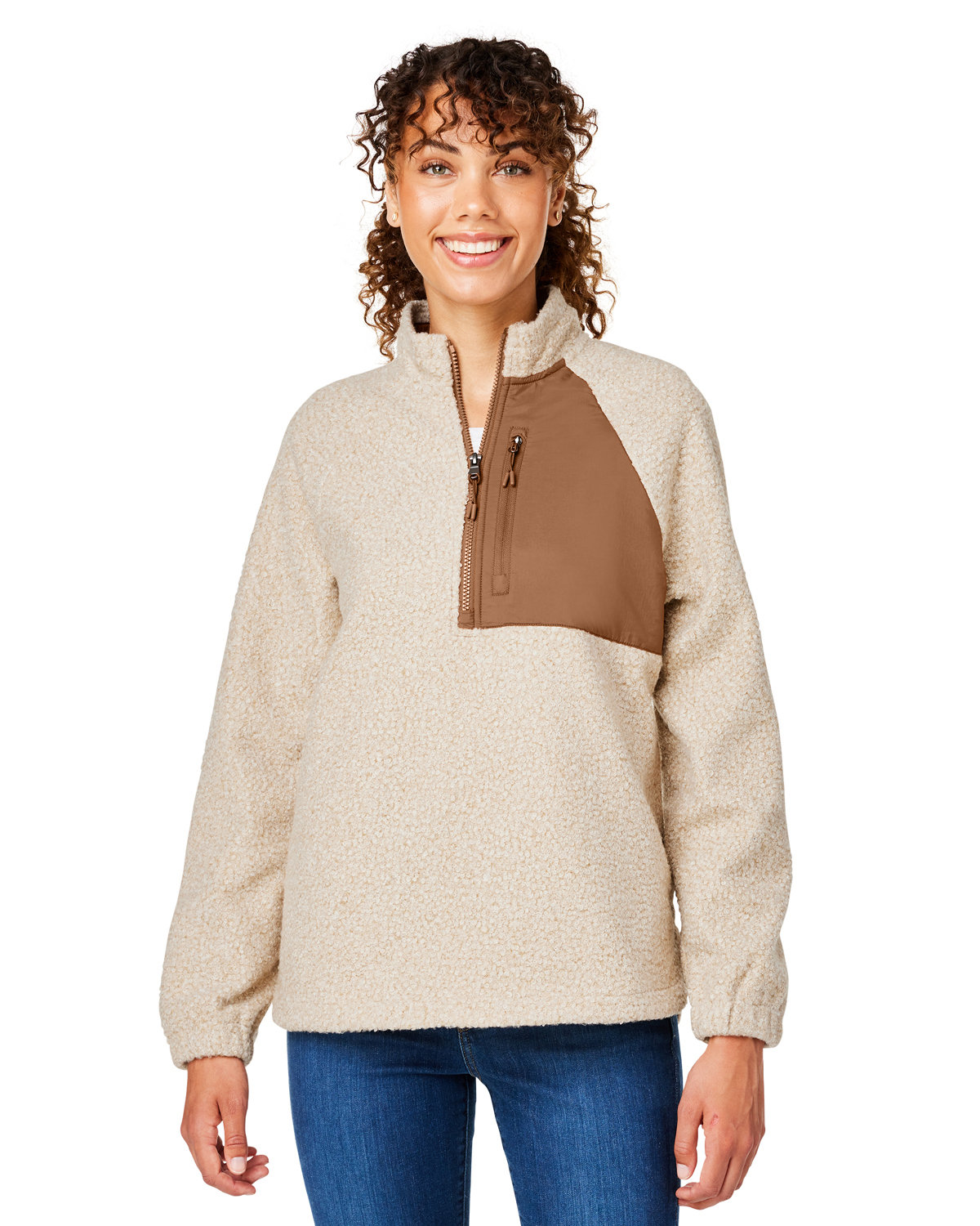 North End Ladies' Aura Sweater Fleece Quarter-Zip OATML HTHR/ TEAK 