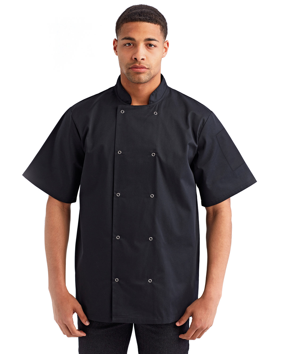 Artisan Collection by Reprime Unisex Studded Front Short-Sleeve Chef's Coat BLACK 