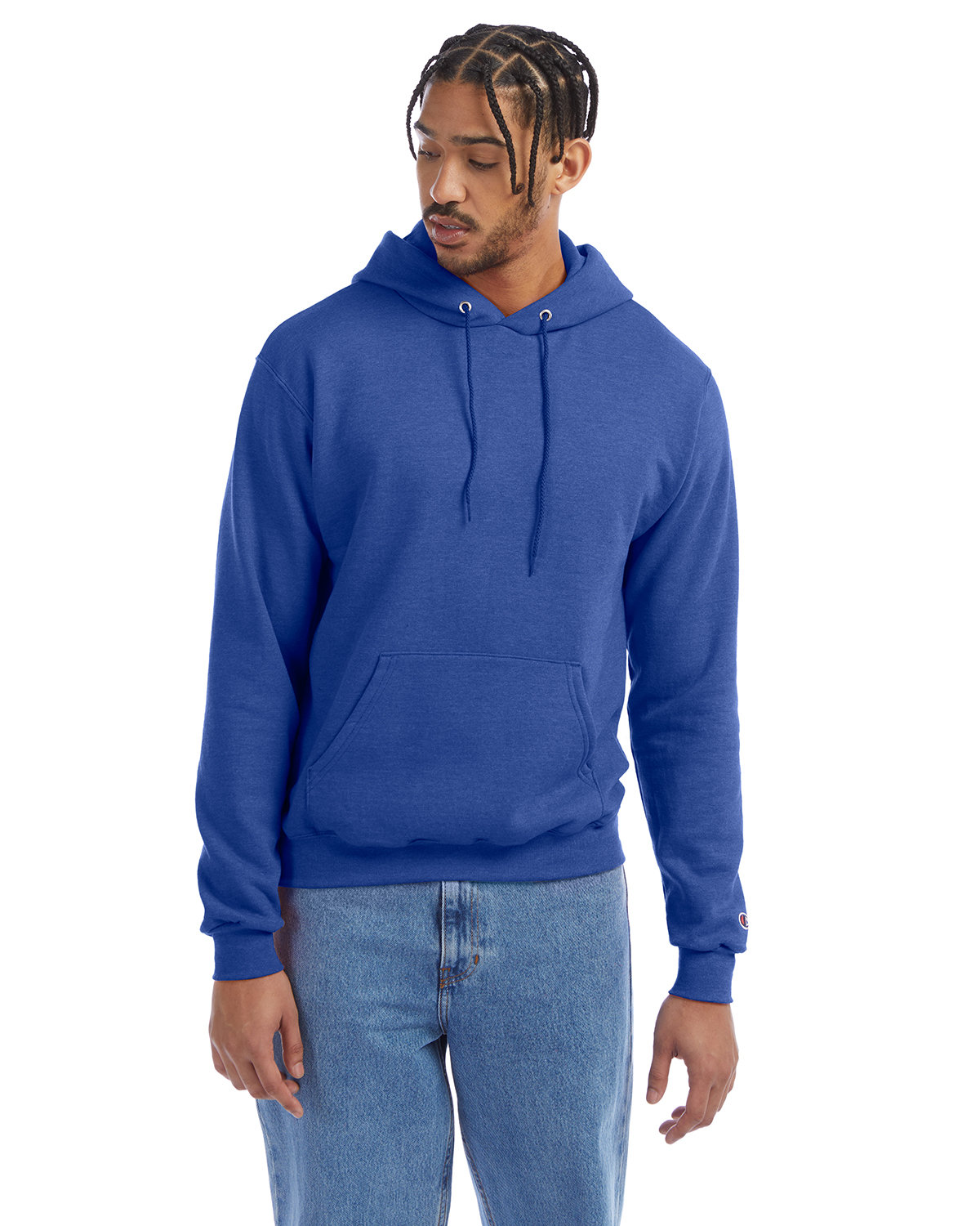 Champion Adult Powerblend® Pullover Hooded Sweatshirt ROYAL BLUE HTHR 