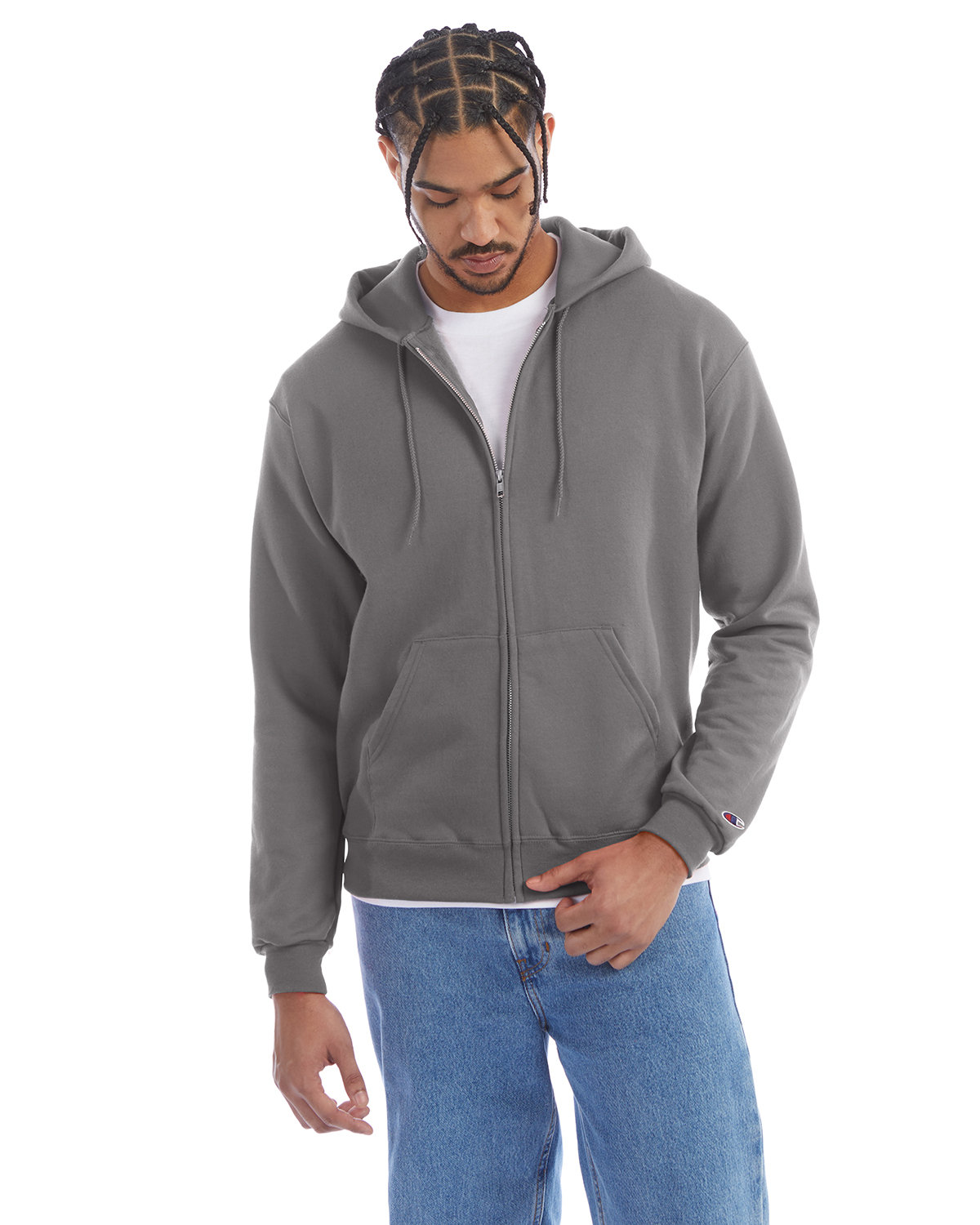 Champion Adult Powerblend® Full-Zip Hooded Sweatshirt STONE GRAY 