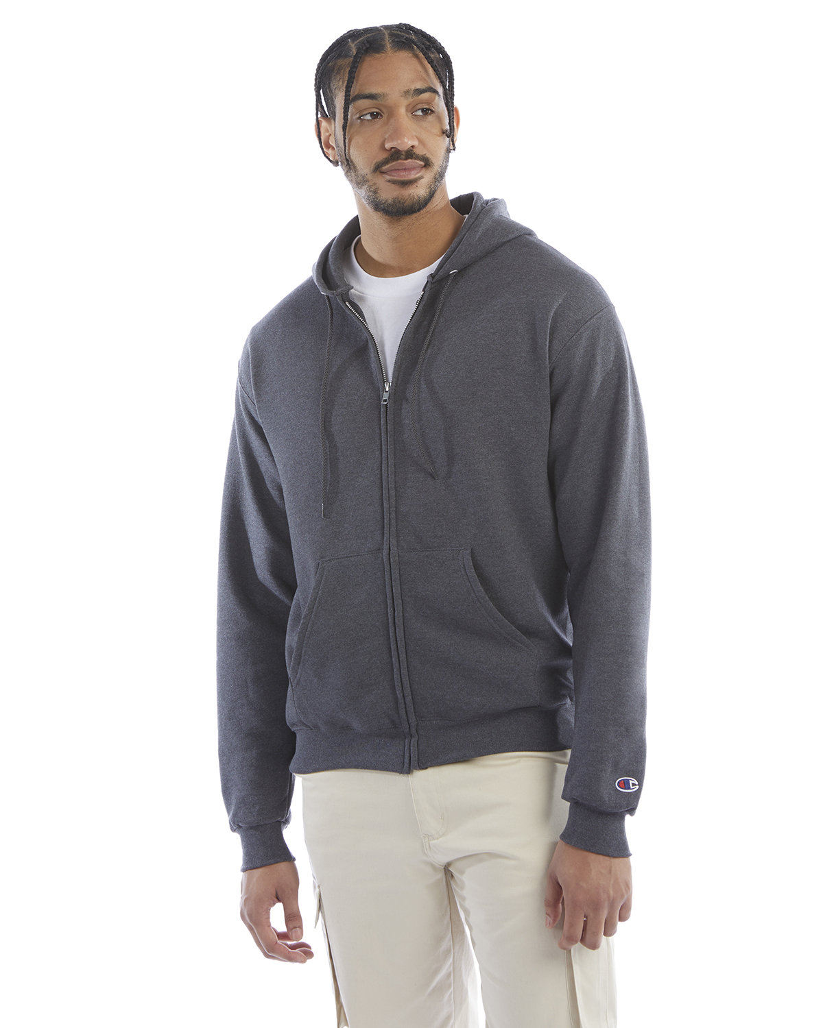 Champion Adult Powerblend® Full-Zip Hooded Sweatshirt CHARCOAL HEATHER 