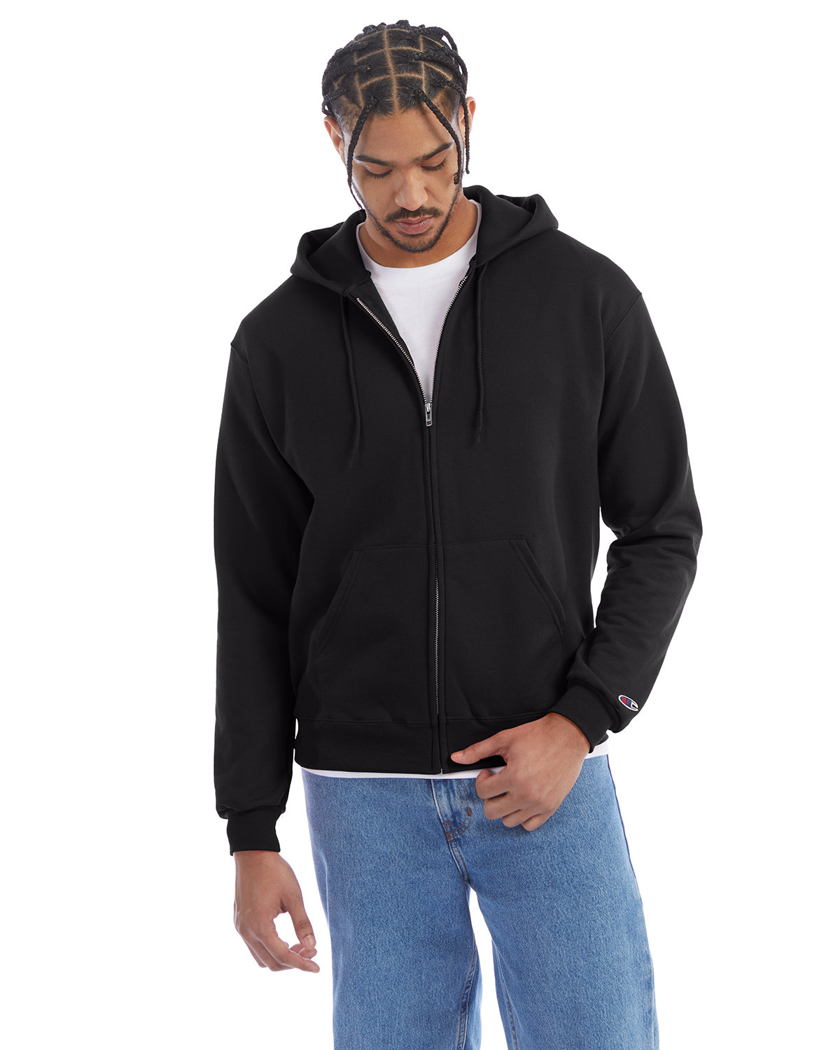 Champion Adult Powerblend® Full-Zip Hooded Sweatshirt BLACK 
