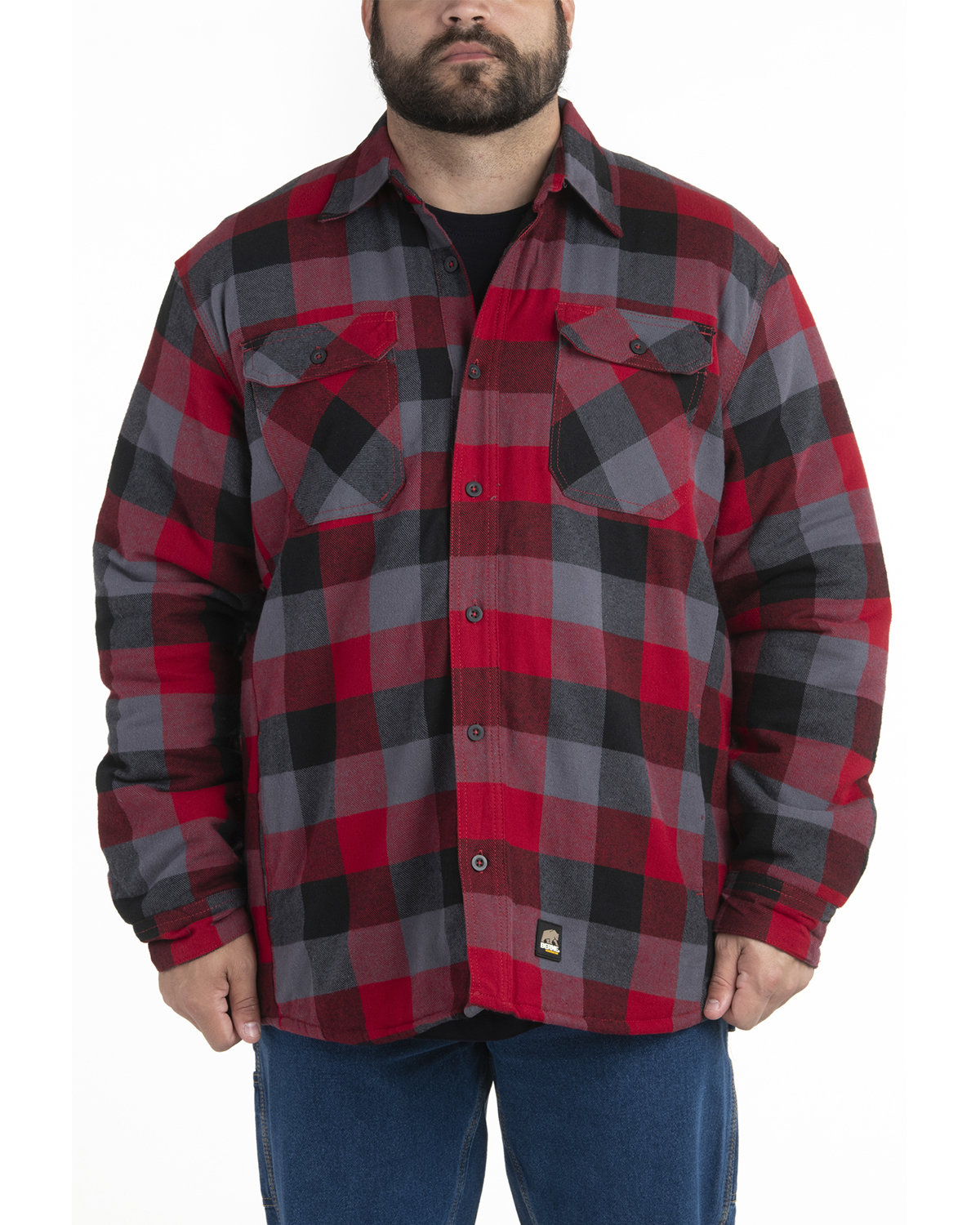 Berne Men's Timber Flannel Shirt Jacket PLAID RED SLATE 