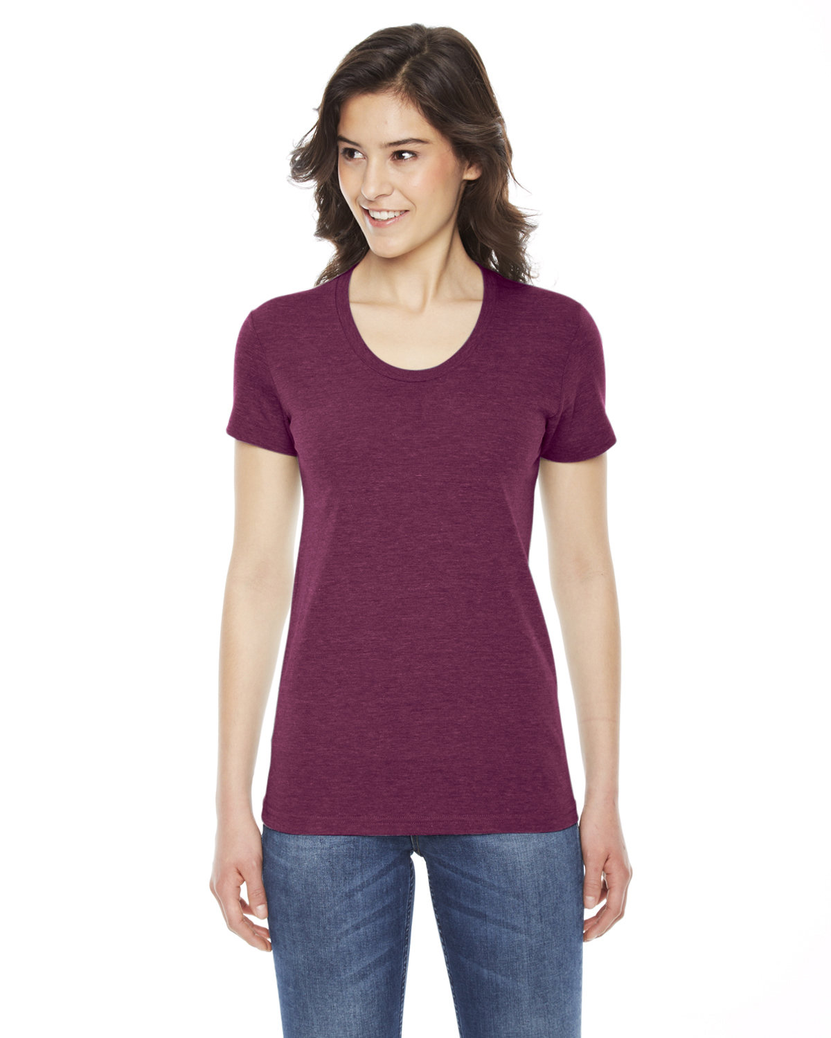 American Apparel Ladies' Triblend Short-Sleeve Track T-Shirt TRI CRANBERRY 