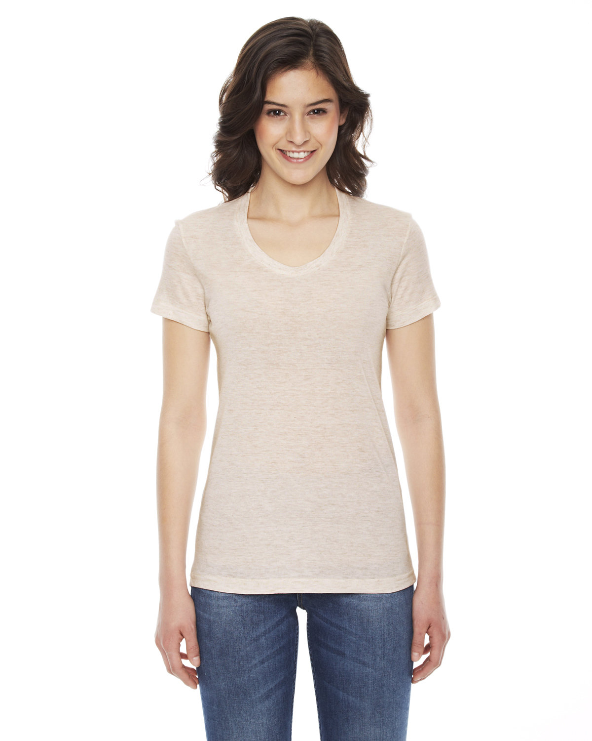 American Apparel Ladies' Triblend Short-Sleeve Track T-Shirt TRI OATMEAL 