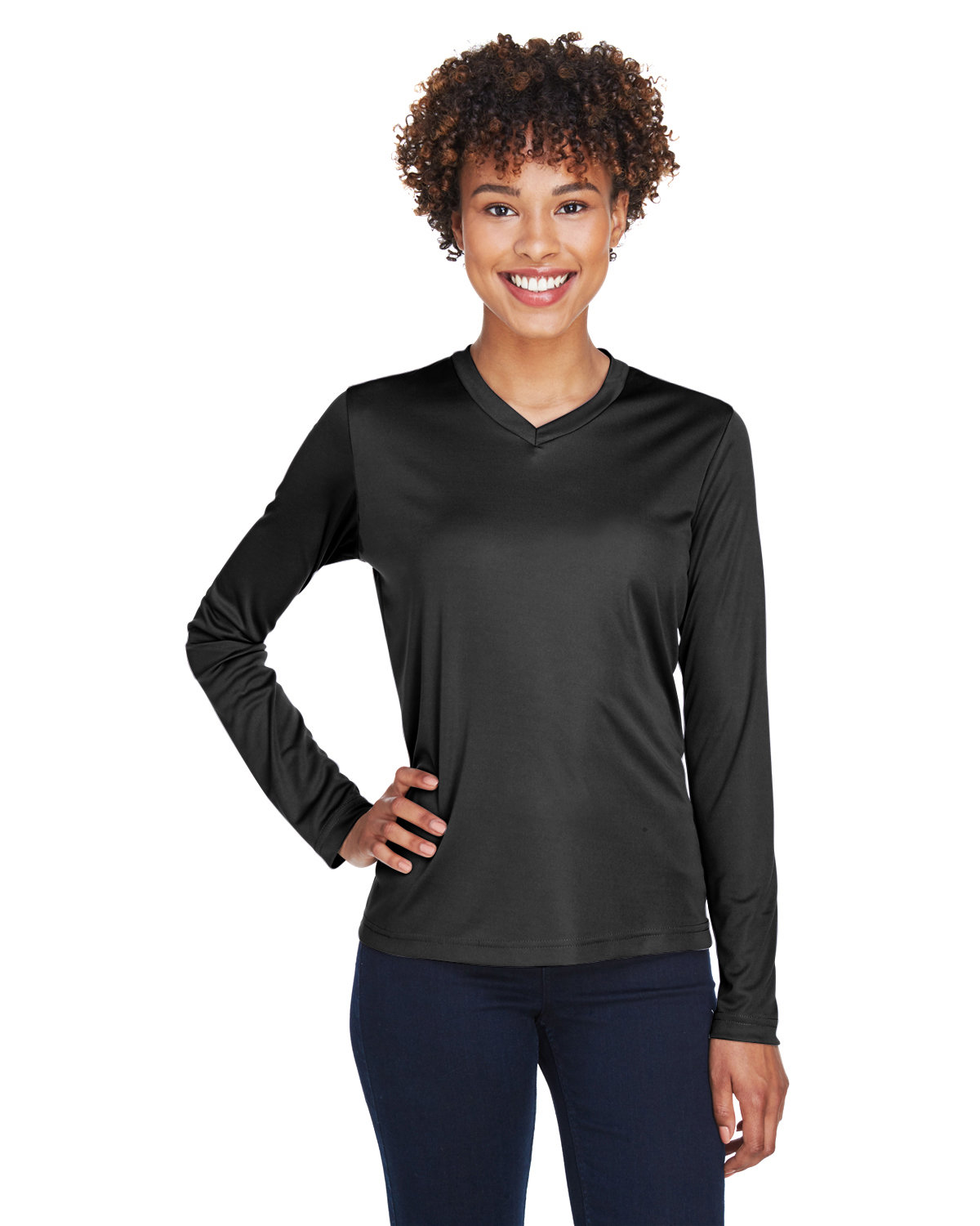 Team 365 Ladies' Zone Performance Long-Sleeve T-Shirt BLACK 